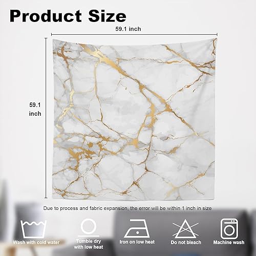 Miniatura 6 de Shrahala Tapiz de mármol, patrón abstracto de mármol dorado y blanco para colgar en la pared, tapiz psicodélico grande para dormitorio y sala de