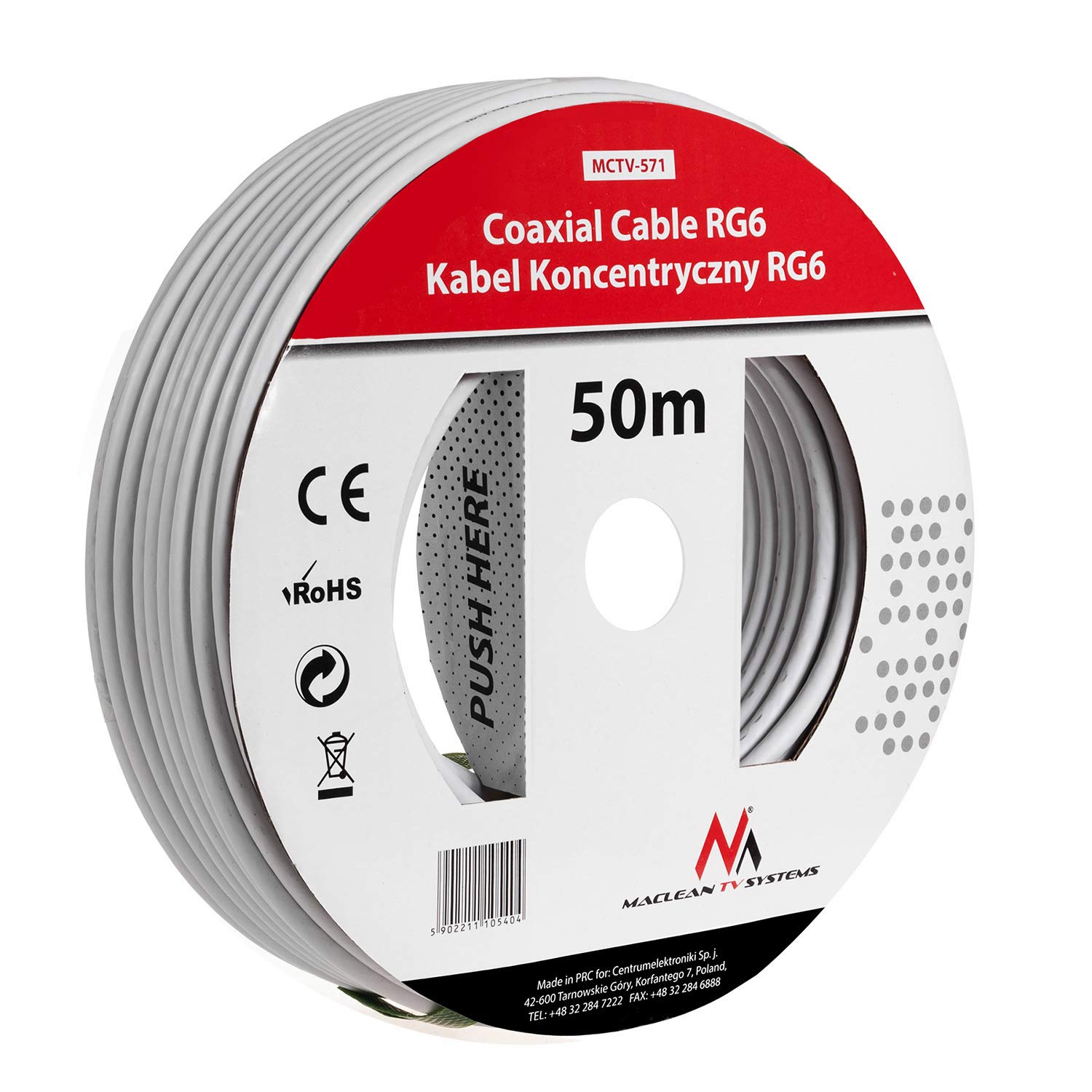Maclean MCTV-671 Quad LNBF avec câble de 50 m et 4 fiches F | Convient pour les récepteurs satellites analogiques et numériques 0,1 dB SKY 3D Full HD Compatible avec commutateur numérique Full HDTV
