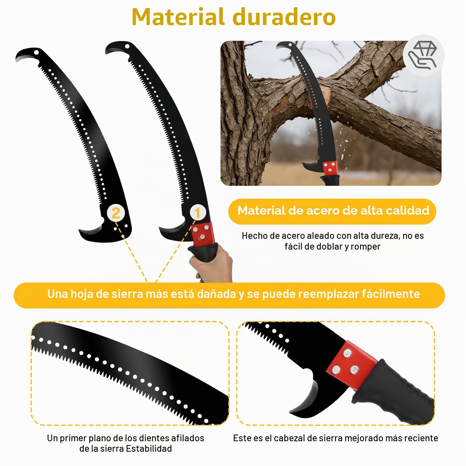 Sierra de Poda Telescópica,2-8M Pertiga Podar Telescopica | con Hoja de Acero Afilada,Manual Serrucho de Poda para Podar Palmas y Arbustos