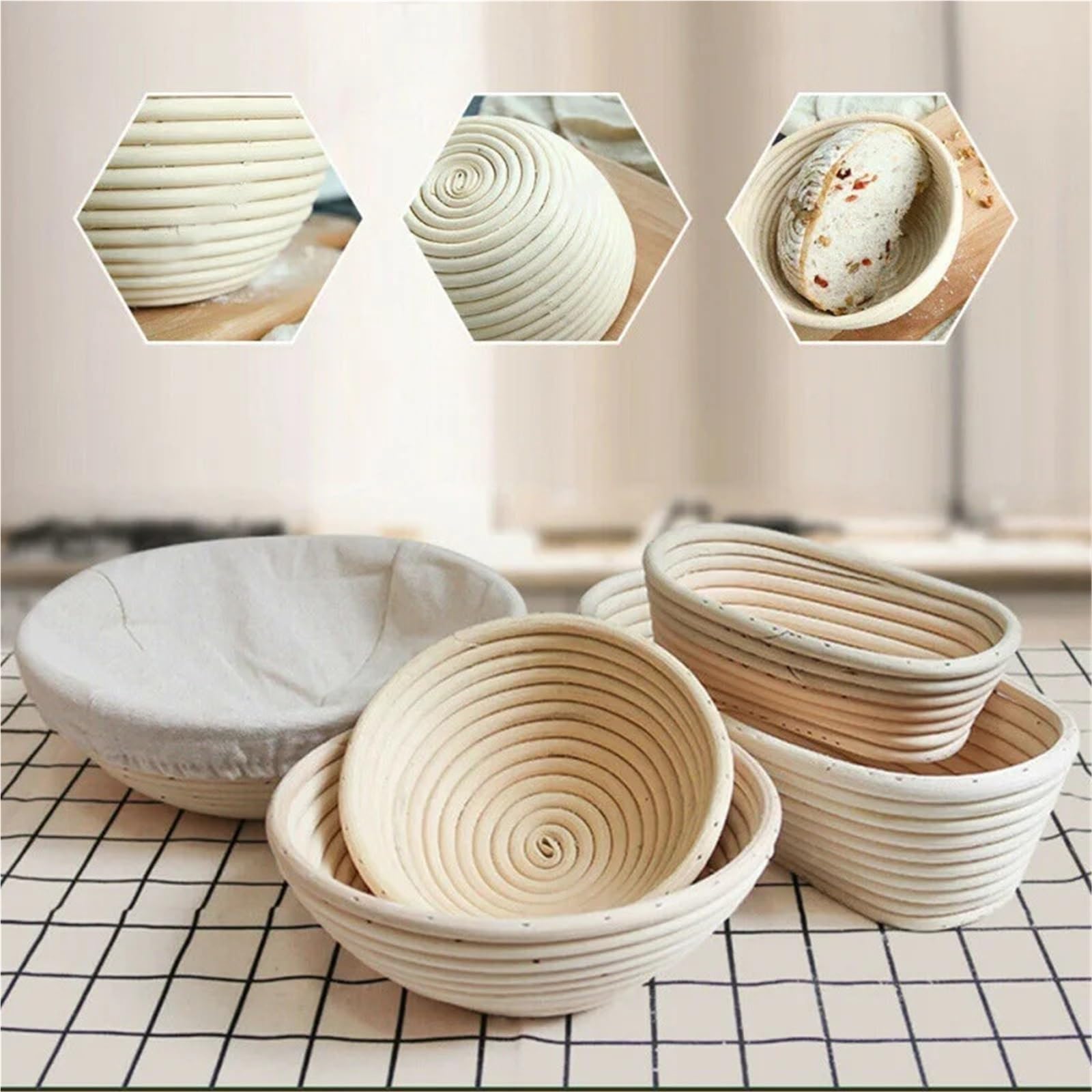 Cestas ovaladas/redondas de mimbre for fermentación pan, cestas a prueba for Hornear en Casa, cesta, almacenamiento alimentos, herramienta DIY Para Pan(25x8.5cm)