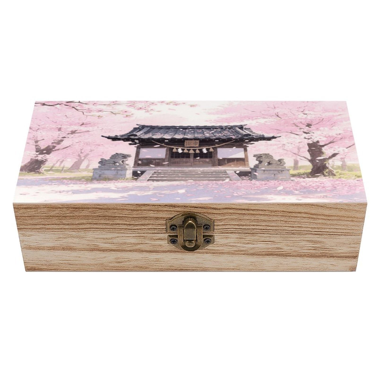 LPAGBCNU Wooden Jewelry Box Keepsake Storage Organizer Cherry Blossom Forest Handmade Wooden Box for Storing Jewelry Coins Tartot Cards Small Treasures