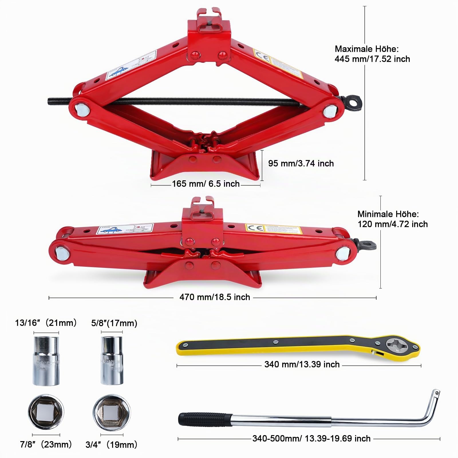 HYCHIKA Scherenheber 3T Wagenheber Auto Tragbar Autoheber Hebebühne 3 Tonnen Hebebereich von 120 mm bis 445 mm, Wagenheber für SUV PKW