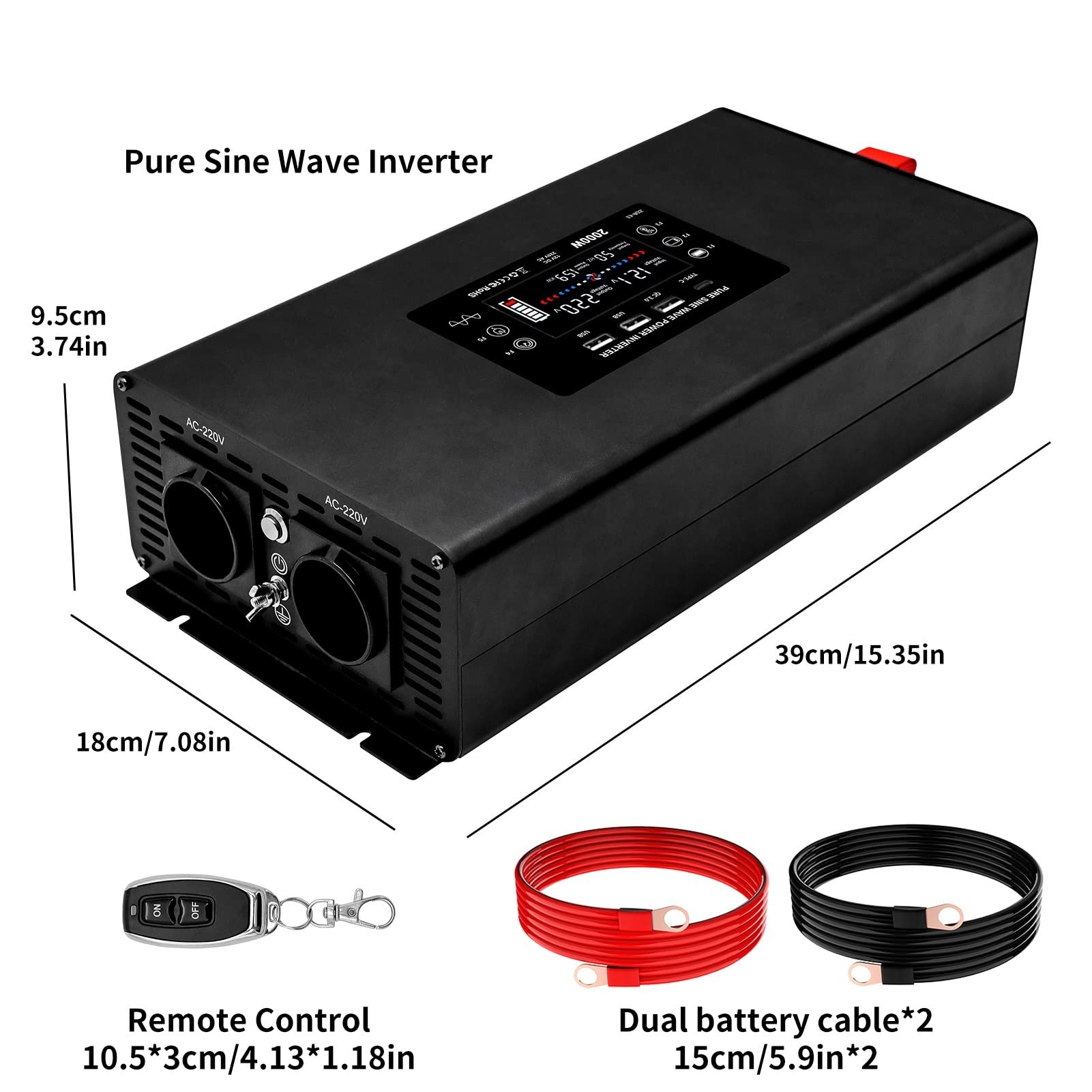 Przetwornica sinusoidalna 4000W DC 12V 24V 36V 48V 60V do AC Ciągła moc 2000W Podwójne trzy USB,PotężNa Moc WyjśCiowa
