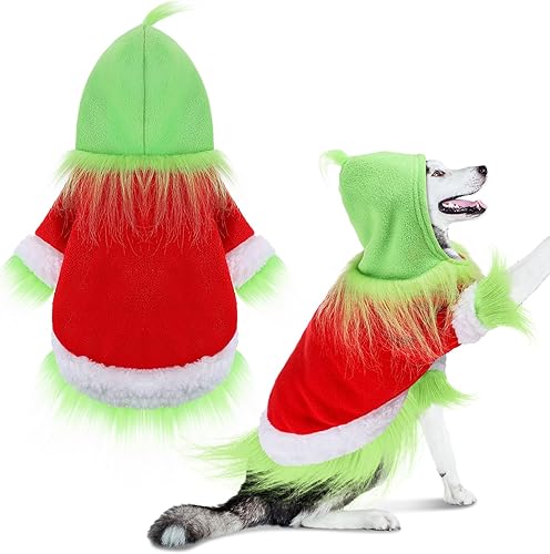 Miniatura 6 de Abbylike Traje de Navidad para perro, personaje de mascota, monstruo verde, sudadera con capucha con sombrero para perros y gatos, ropa de Navidad