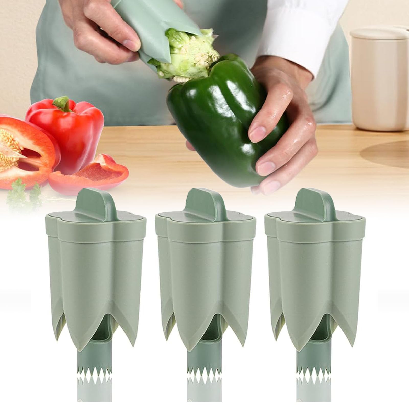 Stainless Steel Red Bell Pepper Seed Corer – 2-Piece Vegetable & Fruit Corer Tool, 6.3 Inch Kitchen Gadget - View #8