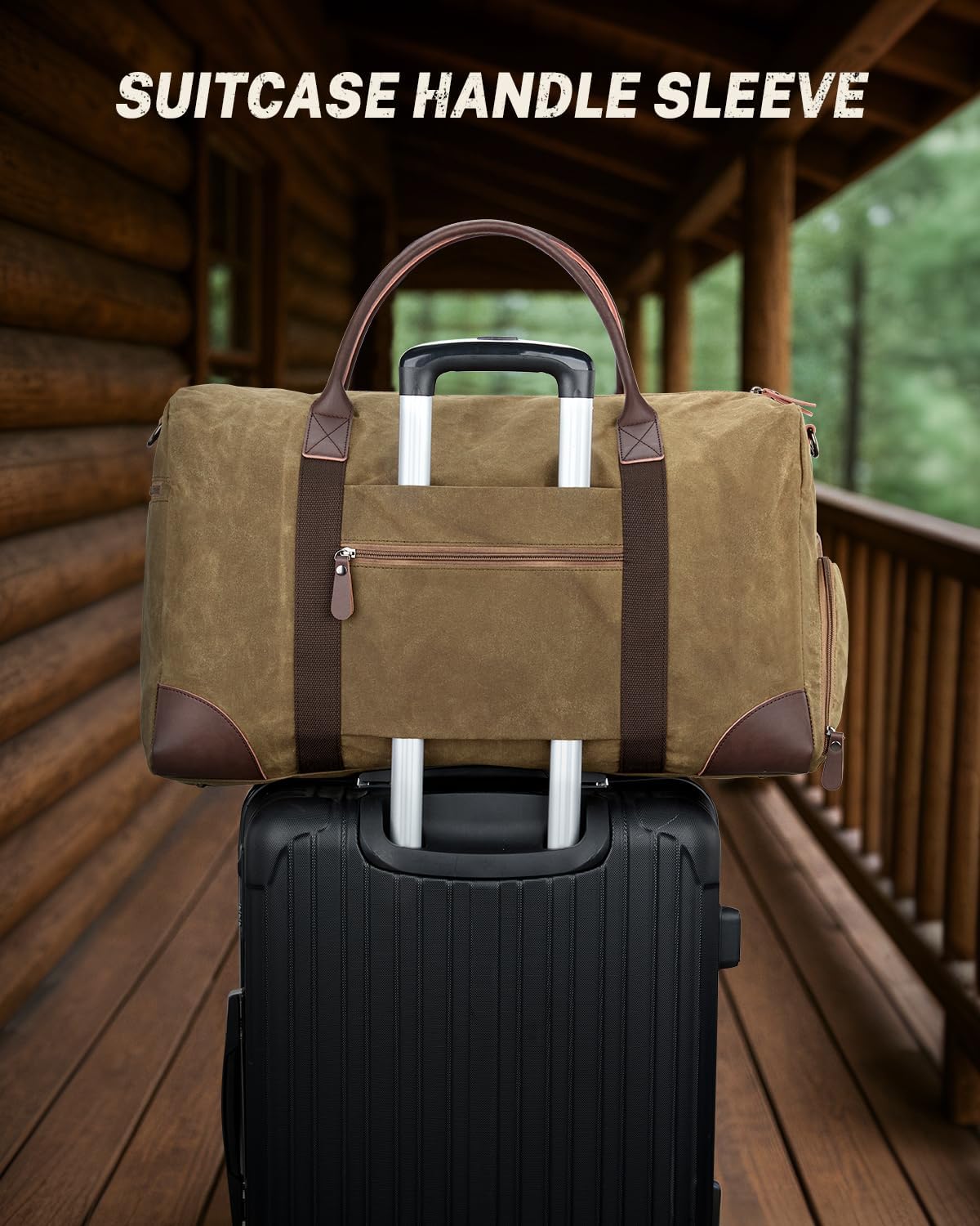 Gonex Waxed Canvas Duffle Bag for Travel, Water-resistant Vintage 55L Duffel Weekender with Shoes Compartment & Luggage Tag, Heavy-duty Overnight Bag with Suitcase Handle Sleeve for Men, Coffee - Image 6