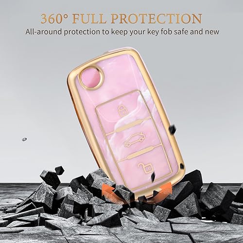 Miniatura 4 de OFFCURVE Funda para llavero de coche compatible con VW C, Llavero oro rosa