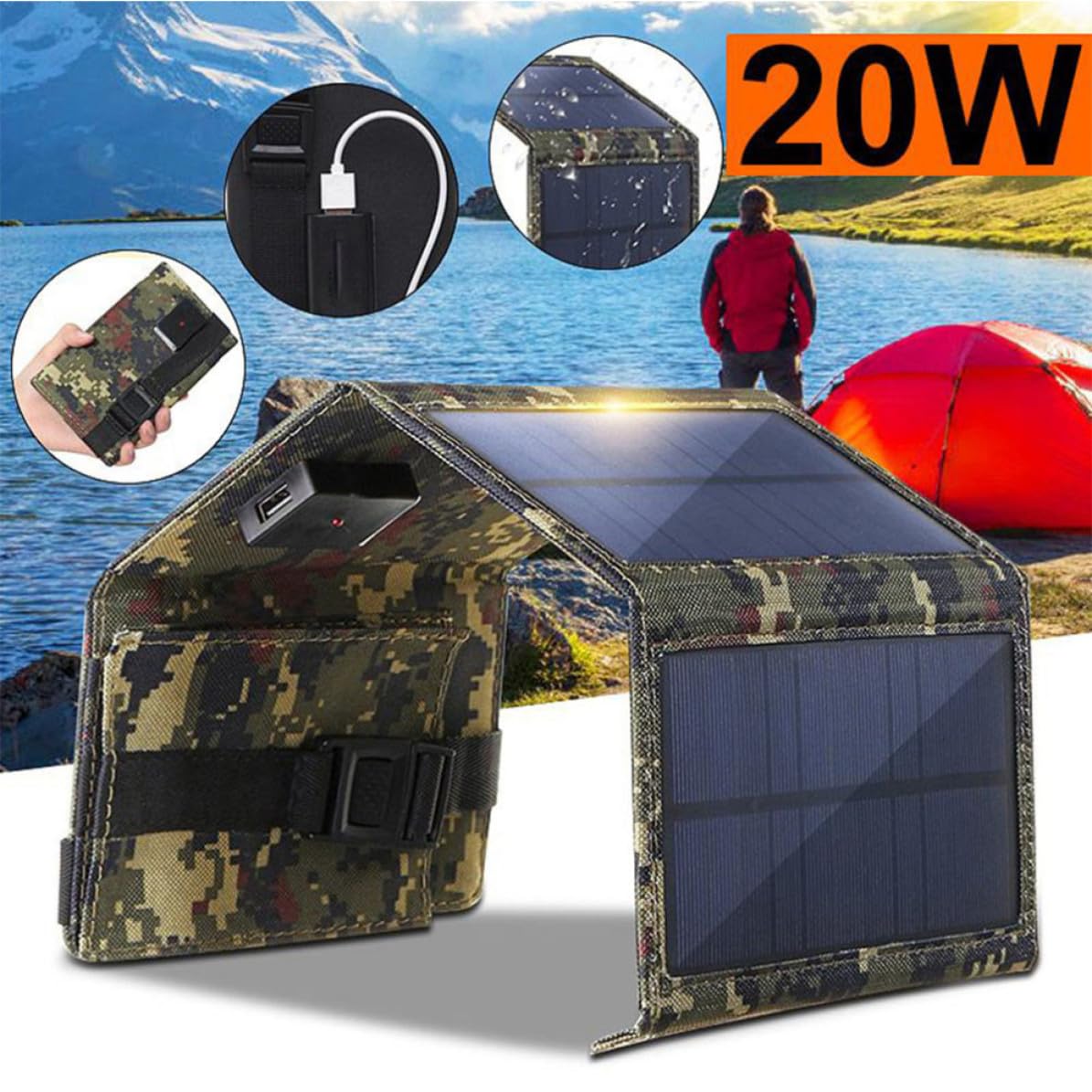 Cargador Solar USB Portátil de 10w 5v en Pet Plegable | Móvil y Batería Externa, Salida Solar, Compatible Varias Baterías, Uso en Rv y Remolque