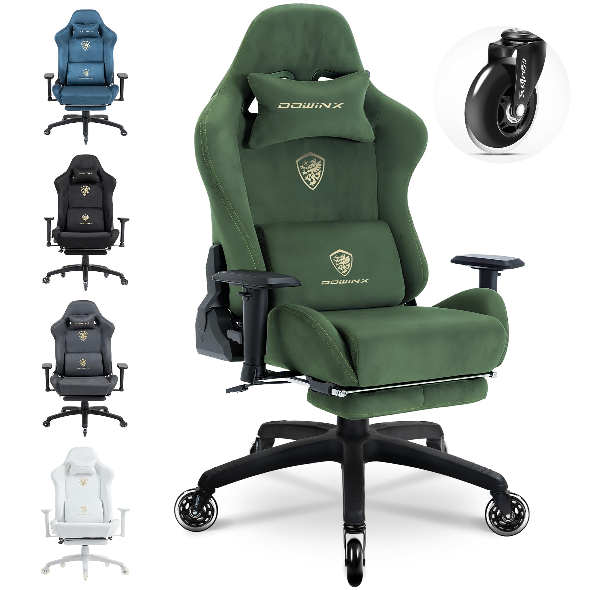 Dowinx Gaming Stuhl,Ergonomischer Wildlederimitat Gamer Chair,Gaming Sessel,Verstellbar Fußstütze und 3D Armlehnen,200KG Tragkraft Bürostuhl mit Geräuschlose Rollen,Schreibtischstuhl