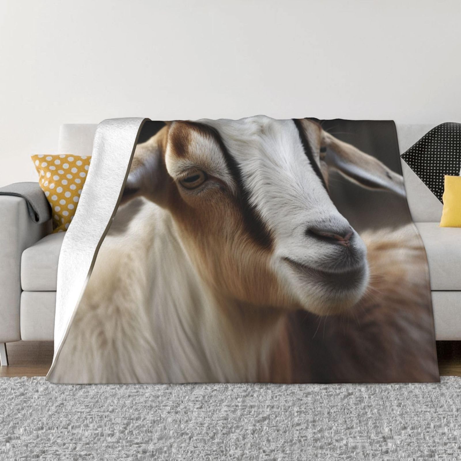 KLOPH Animals Goat Throw Blanket 80"x60" Flannel Fluffy Warm Blanket for Couch, Reversible Plush Blankets for Bed, Comfy Fuzzy Blanket for Sofa, Plush Lightweight-Blankets for All Season
