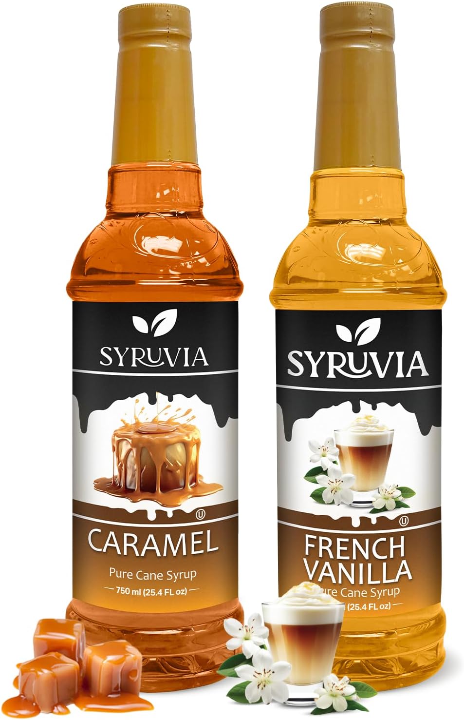 SYRUVIACoffee Syrup Variety Pack - Caramel & French Vanilla- Gluten-Free, Kosher, 25.4 fl oz Bottles - Enhance Your Coffee Experience with Premium Flavoring Syrups