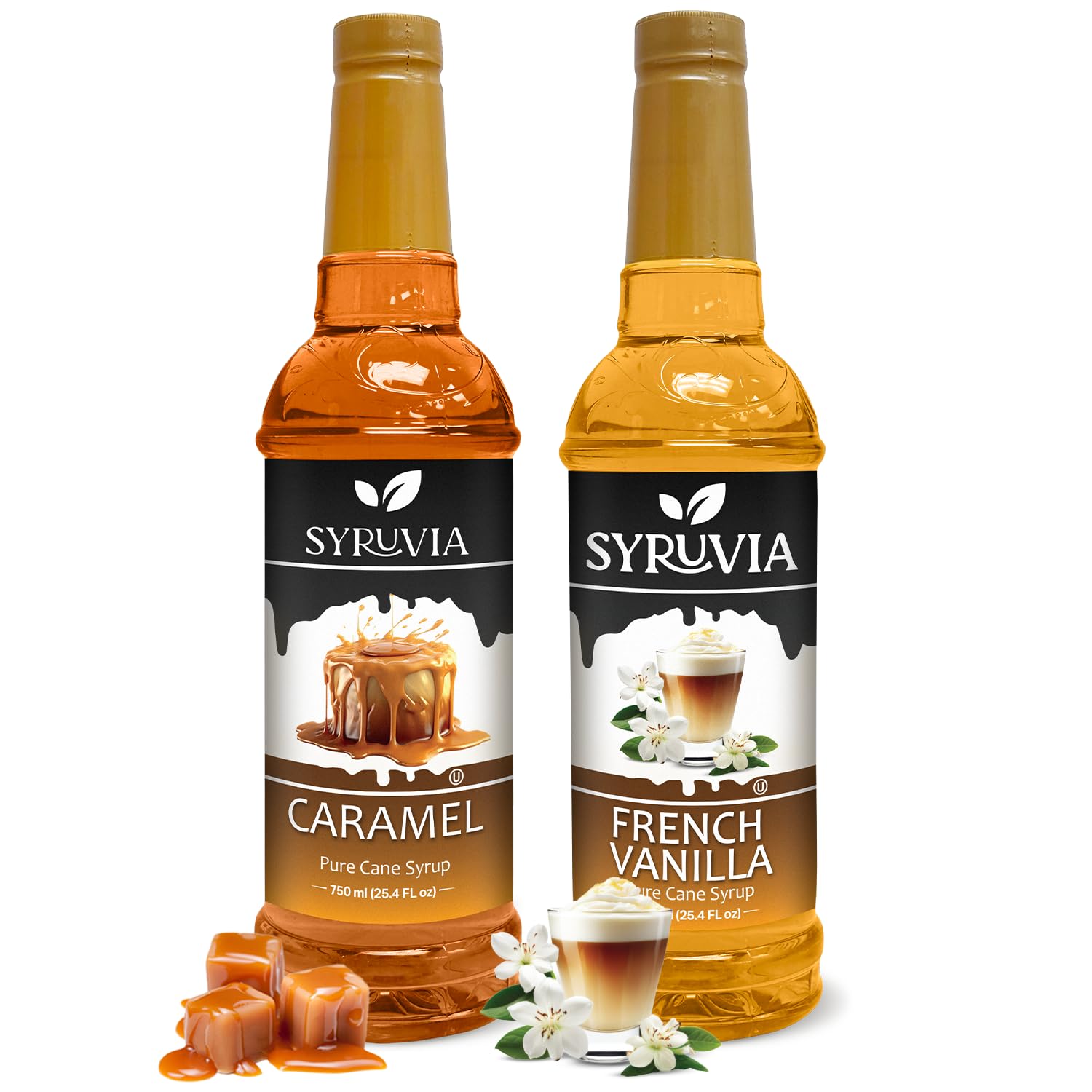 SYRUVIACoffee Syrup Variety Pack - Caramel & French Vanilla- Gluten-Free, Kosher, 25.4 fl oz Bottles - Enhance Your Coffee Experience with Premium Flavoring Syrups