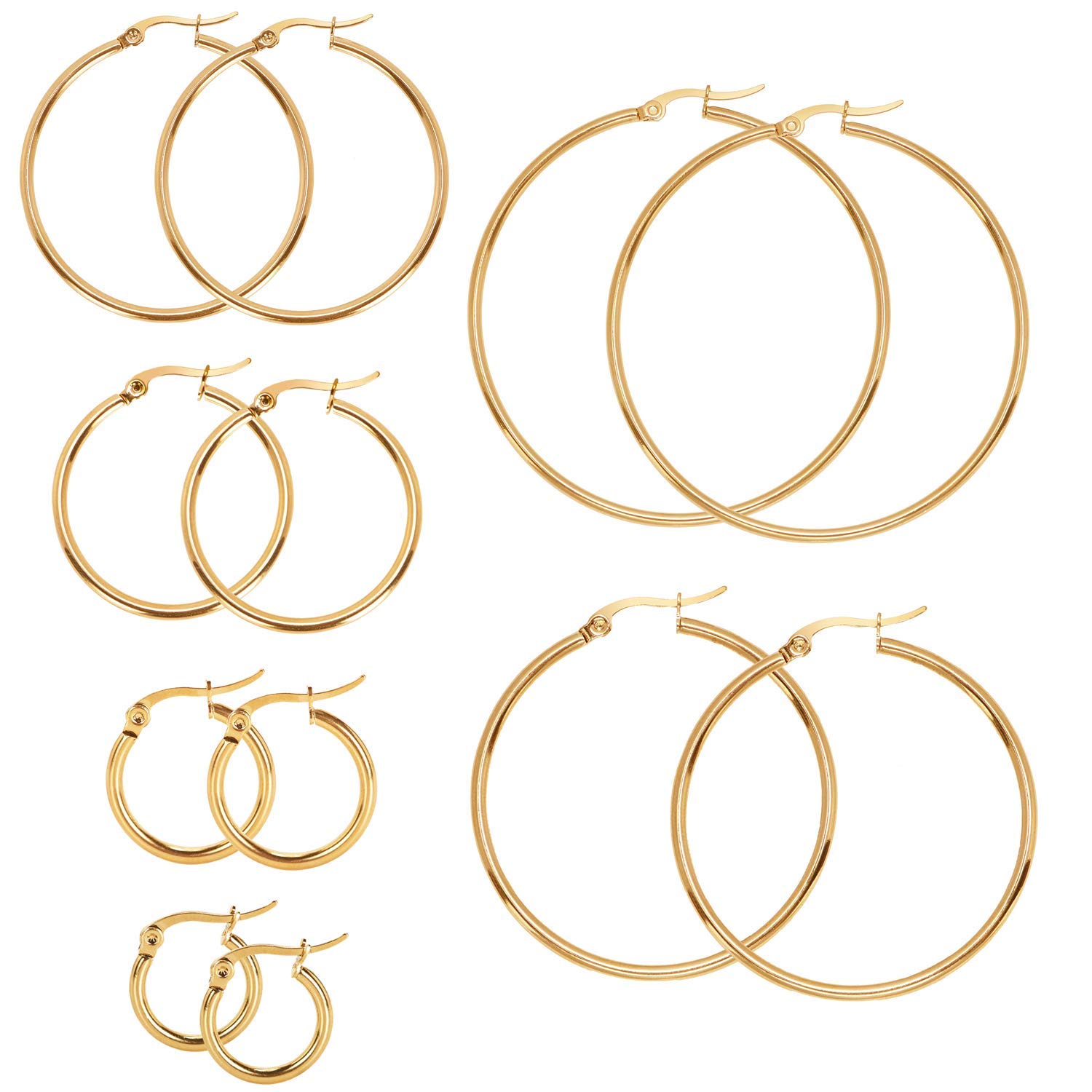 6 Pairs Stainless Steel Large Gold Hoop Earrings Set for Girls Women Big Hoops