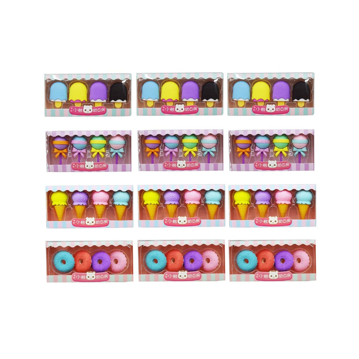 TOYVELLY Colorful Designer Ice-Cream and Sweet Colorful Treat Lollipops Erasers for Children Party Favors, School Supplies, for Children Party Favors (Pack of 12)
