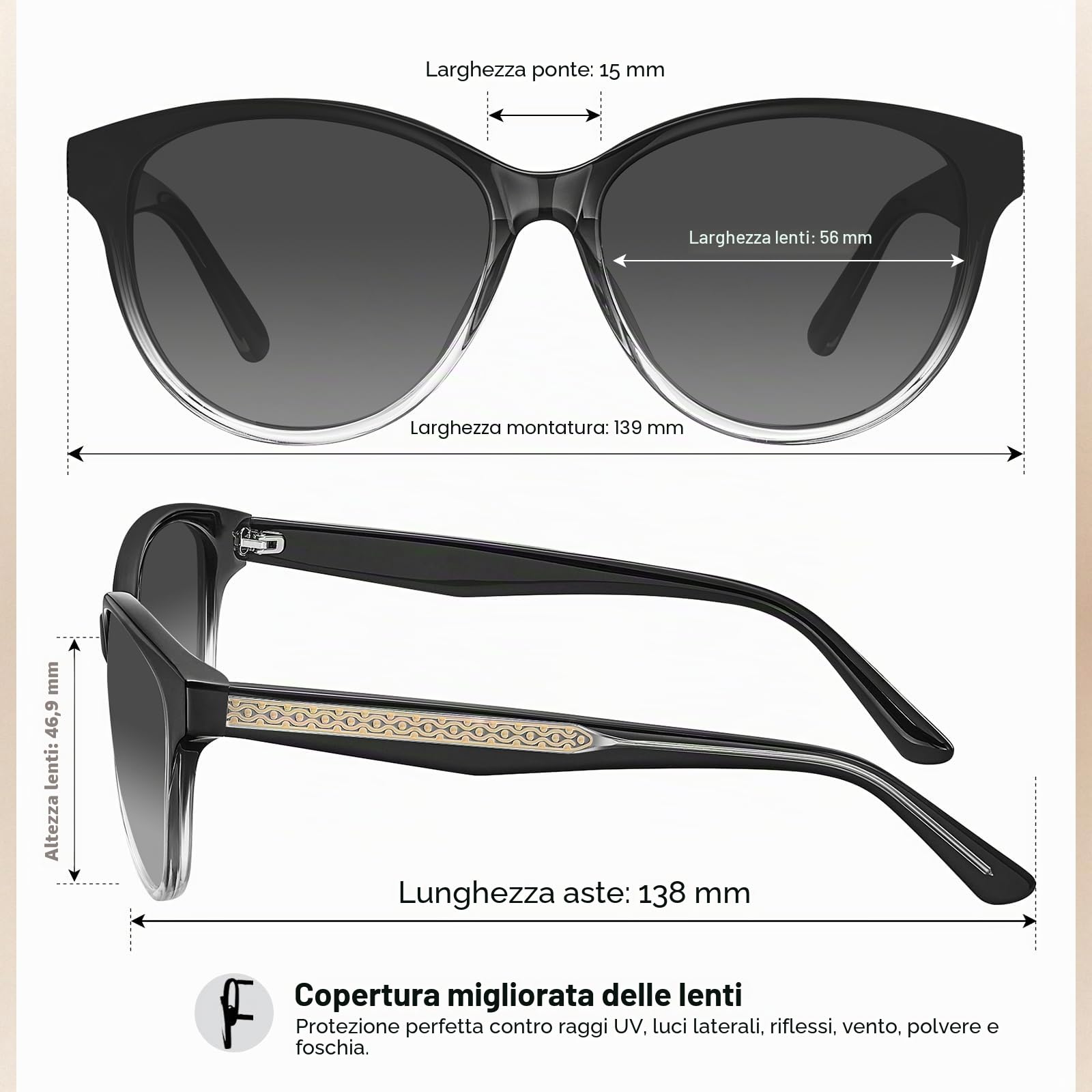 Carfia Annata Occhiali da Sole Donna Polarizzata Protezione UV per Guidare Viaggi all'aperto Acetato Telaio
