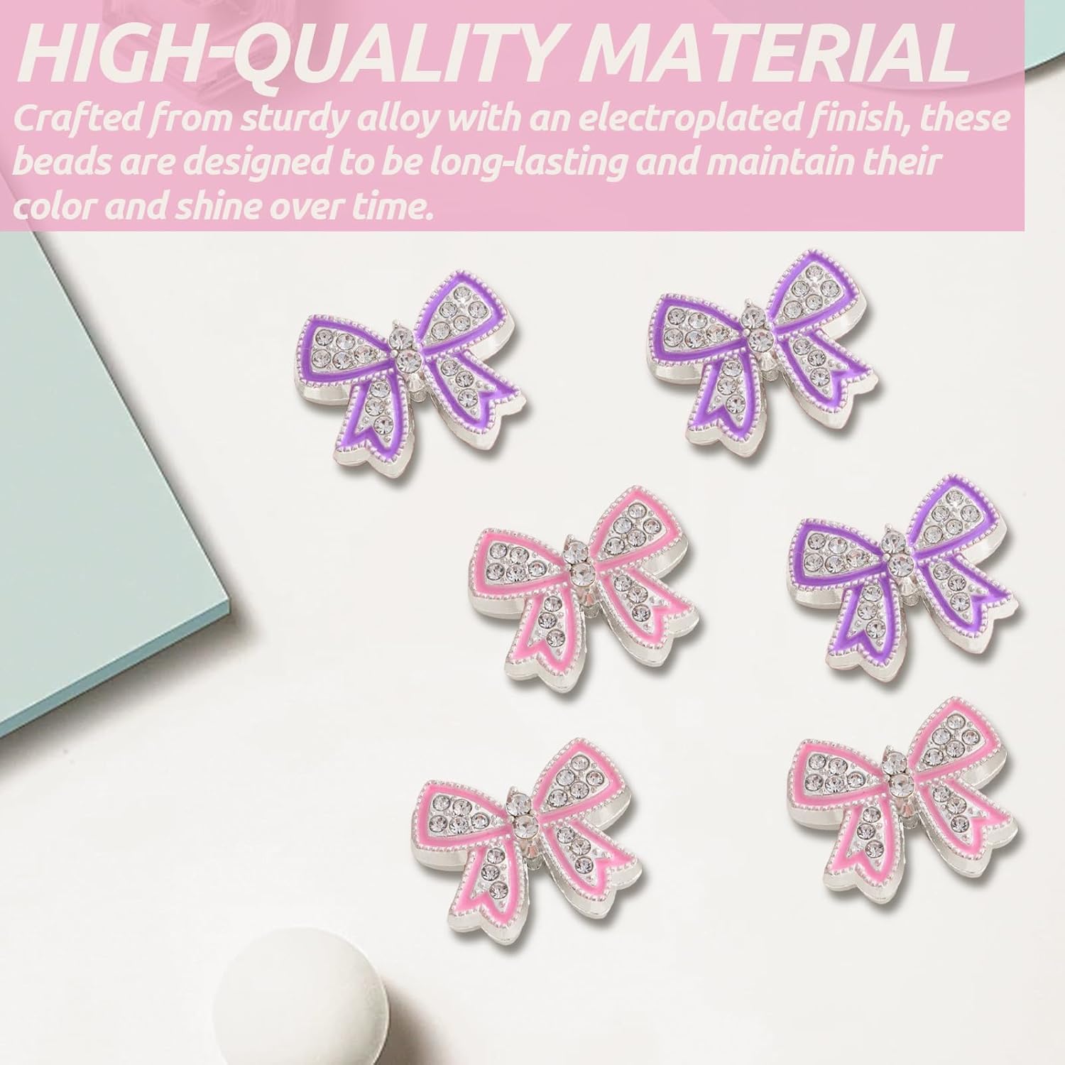 6-Piece Rhinestone Spacer Beads with Bow Charms - Large Hole Alloy Beads for Jewelry Making, Crystal Pendants for Bracelets, Necklaces, Earrings, and DIY Crafts - Image 7