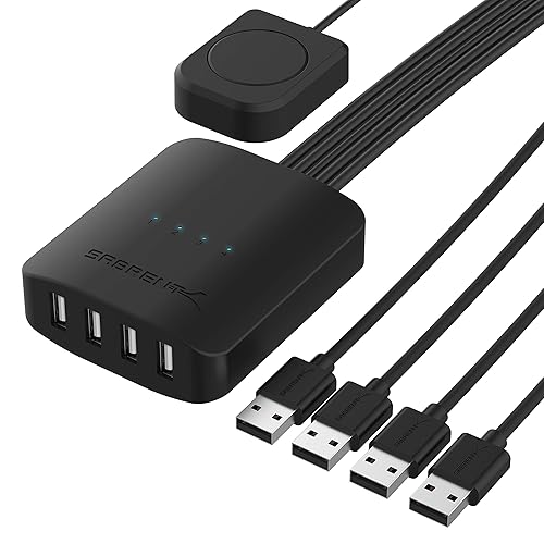 Miniatura 1 de SABRENT Interruptor compartido USB 2.0 hasta 4 computadoras e indicadores de dispositivos LED periféricos (USB-USS4)