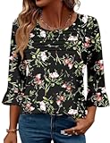 3&sol;4 Length Sleeve Womens Tops Dressy Casual Shirts Ruffle Bell Sleeve Front Pleated Fasion Trendy Summer Blouses