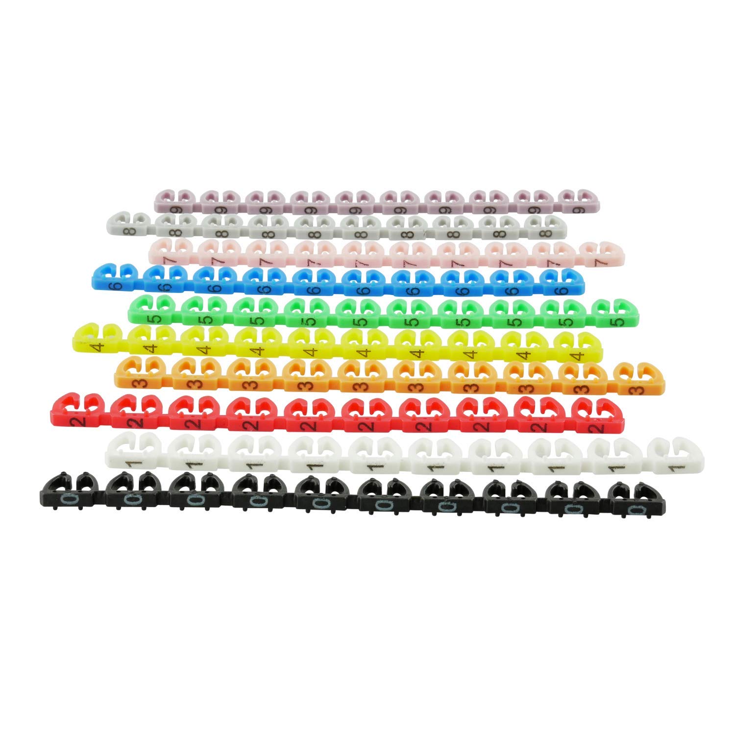 AIXONTEC 10000 Kennzeichnungsclip Fabrcodierung Ringe Clips 0 – 9 nummeriert Marker mehrfarbig bunt Kabelmarker Zahlen Kabelclpis Kabelkennzeichnung bis Ø 4-6 mm Kabel