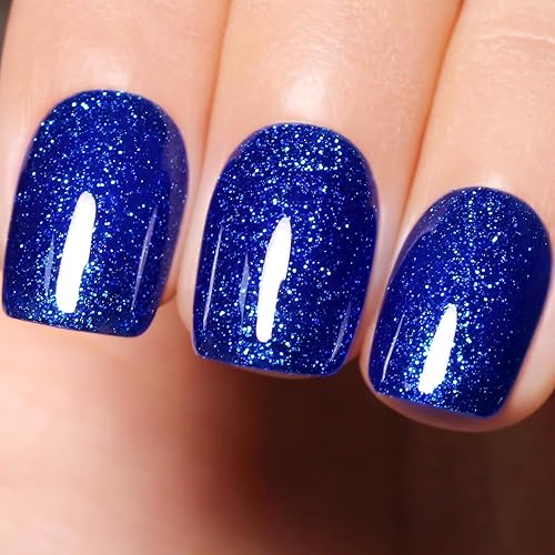 Imtiti Esmalte de uñas en gel con purpurina, 1 unidad de 0.5 onzas líquidas de esmalte de uñas de gel azul medio brillante, esmalte de uñas de color disponible en Yaxa Peru