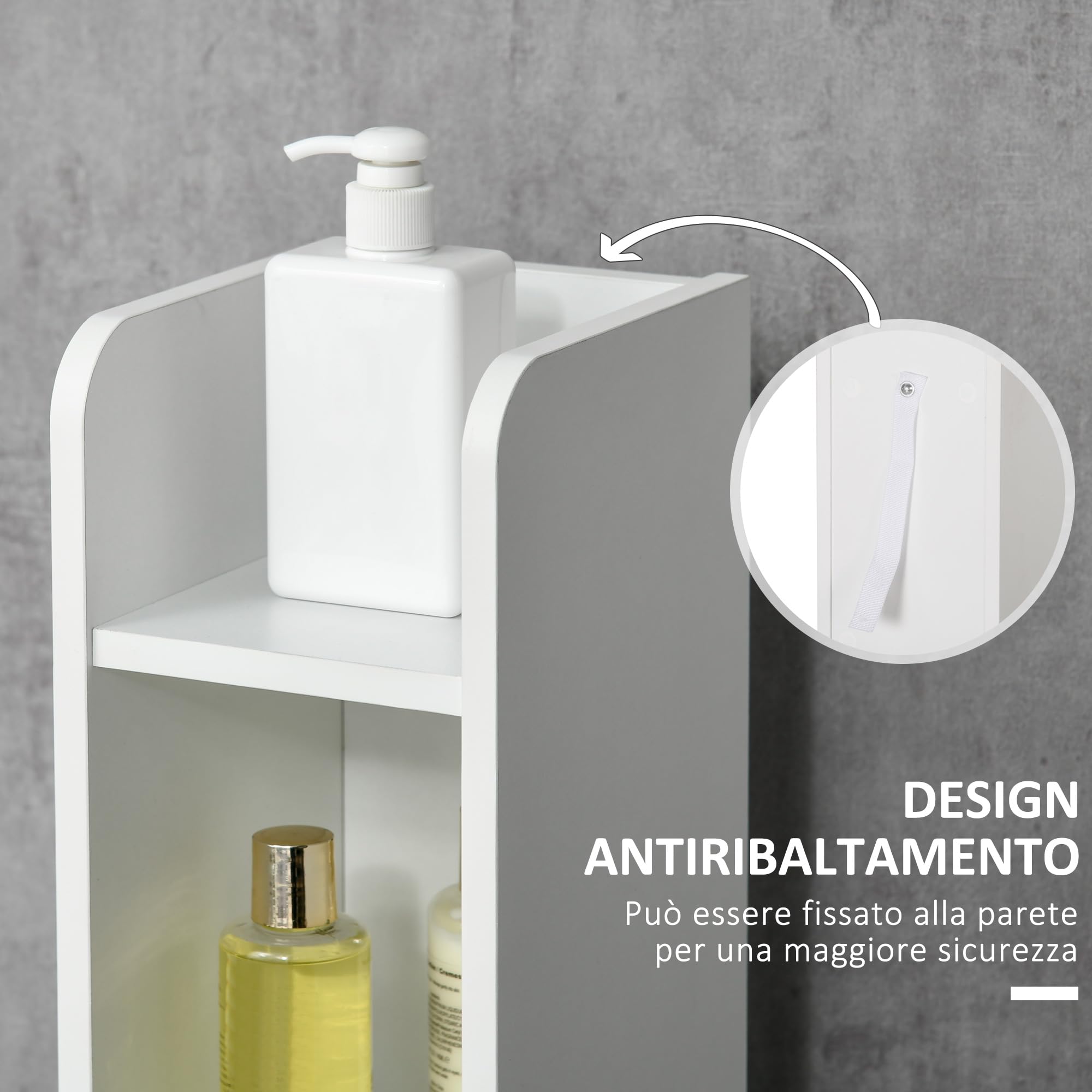 kleankin Mobiletto Bagno Salvaspazio a Colonna con 3 Mensole e 3 Armadietti, Colonna Bagno in Legno per Salotto, Soggiorno, Cucina, 15x17x120 cm, Bianco e Nero