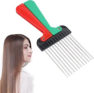 Hair Pick, Metal Pick Comb Portable Hair Salon Pick Comb Detangle Wig Braid Hair Styling Comb Afro Pick Comb Folding Handle Wide Tooth Comb Hairdressing Detangle Hair Pick
