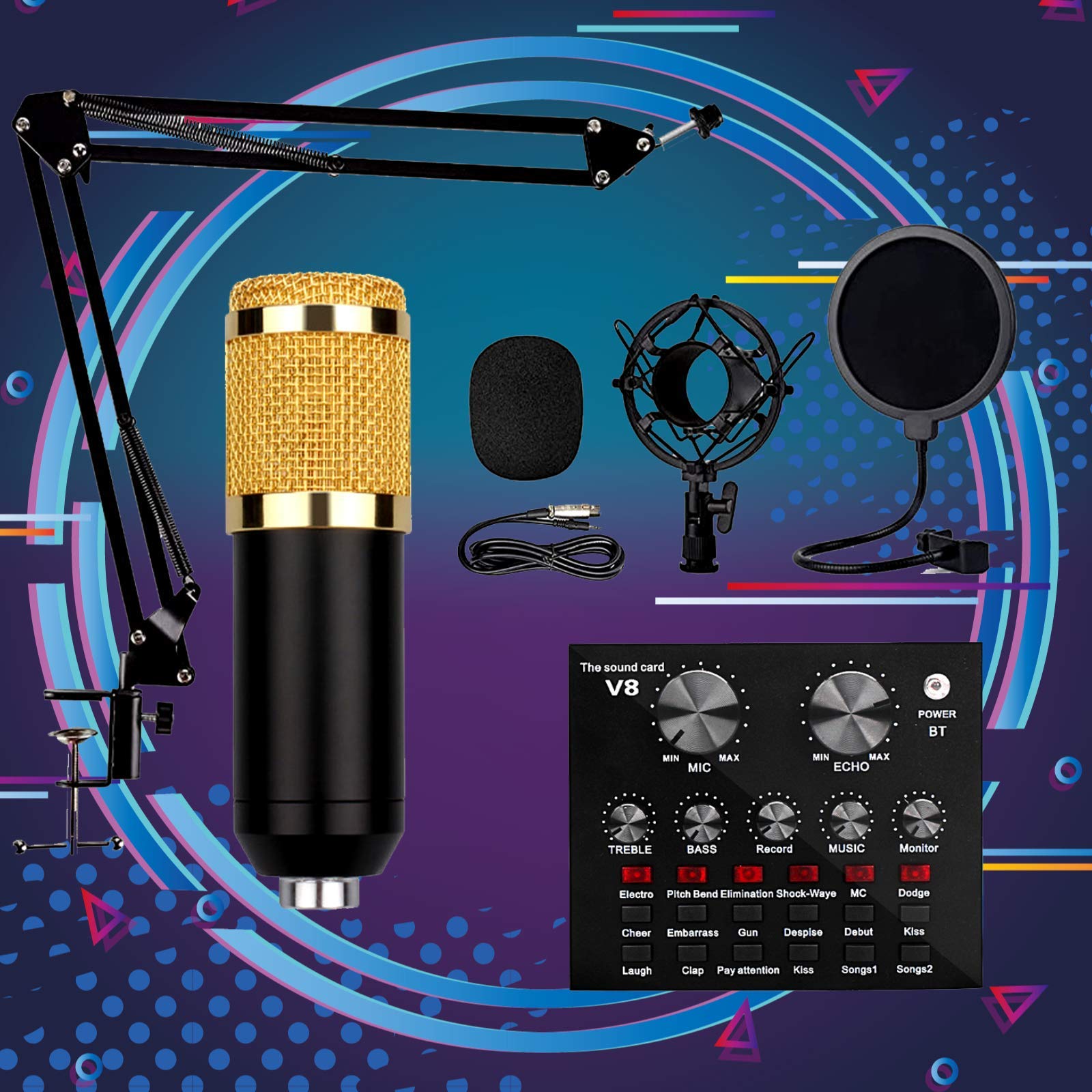 Kit Microfono BM800 con Scheda Audio Live, Kit Microfono Podcast, Set Microfono per Registrazione in Studio, Supporto Microfono Regolabile, Adatto per Computer e telefoni, Giochi, Registrazione