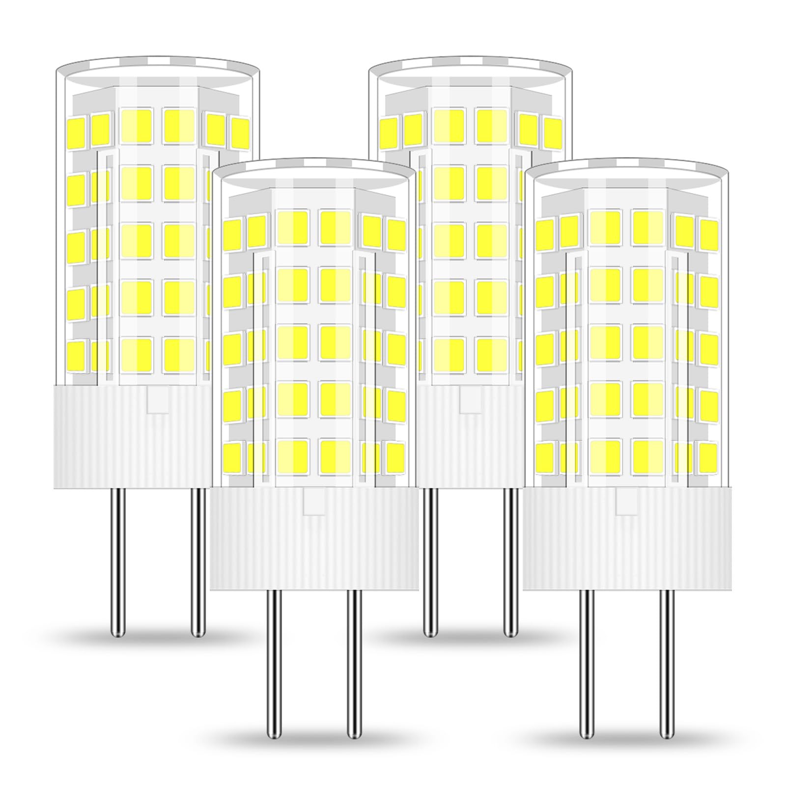 BROLSKUN 4W Gy6.35 12V Led Glühbirnen Bi-Pin Sockel JC Typ 2-Stifte G6.35 Ersatz für Halogen Stiftleuchte JCD LED AC/DC 12V Tageslichtweiß Mini Birne 4er-Pack