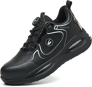 Arbeitsschuhe Herren S3 Sicherheitsschuhe Damen Leicht Stahlkappenschuhe Drehknopf rutschfeste Atmungsaktive Safety Shoes 37-46 EU