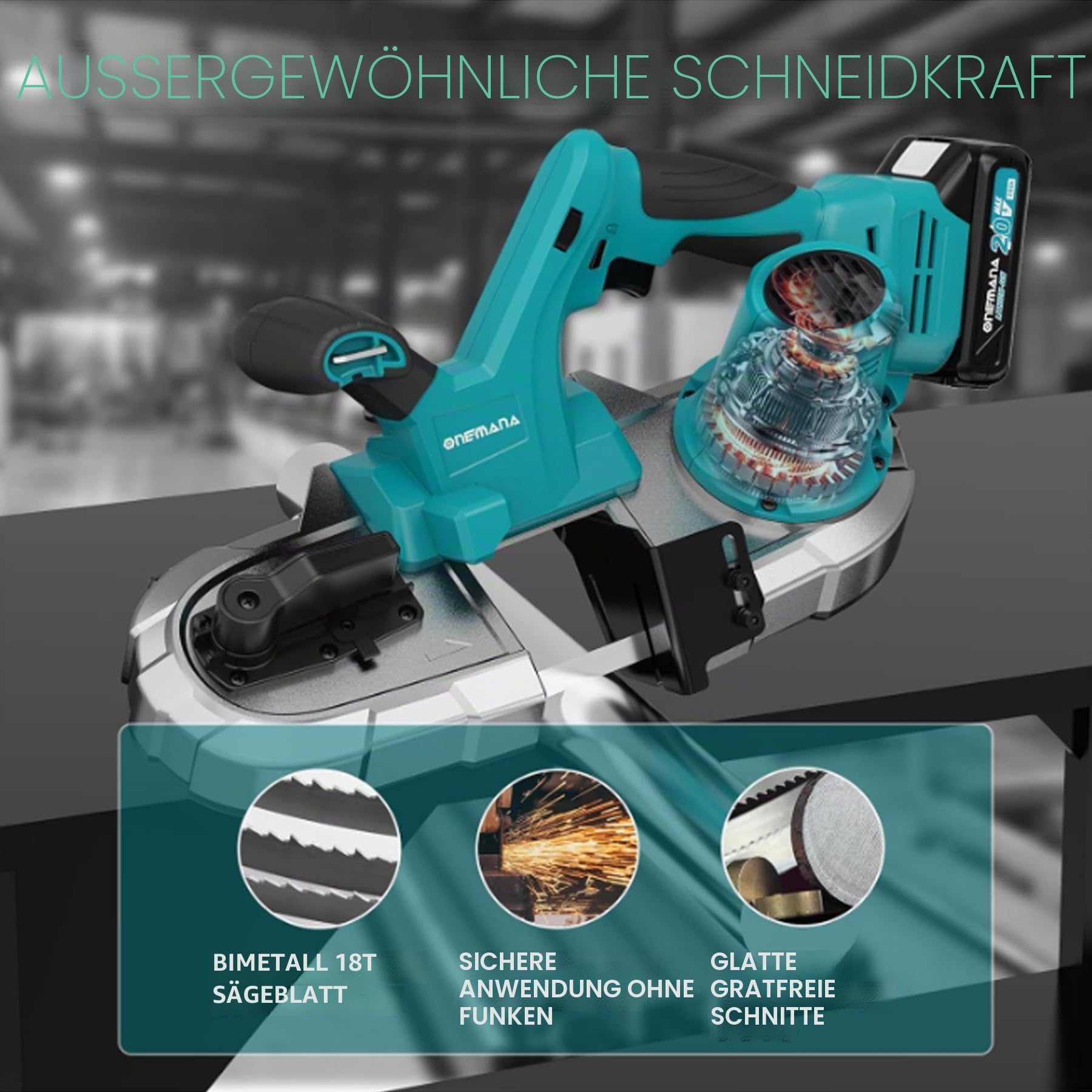 Akku-Bandsäge, 20V bürstenlose tragbare Bandsäge, 6,35 cm Schnitttiefe Metallbandsäge, 6-Gang-Bandsäge zum Schneiden von Metall, Holz, Rohren und Leitungen (nur Werkzeug)