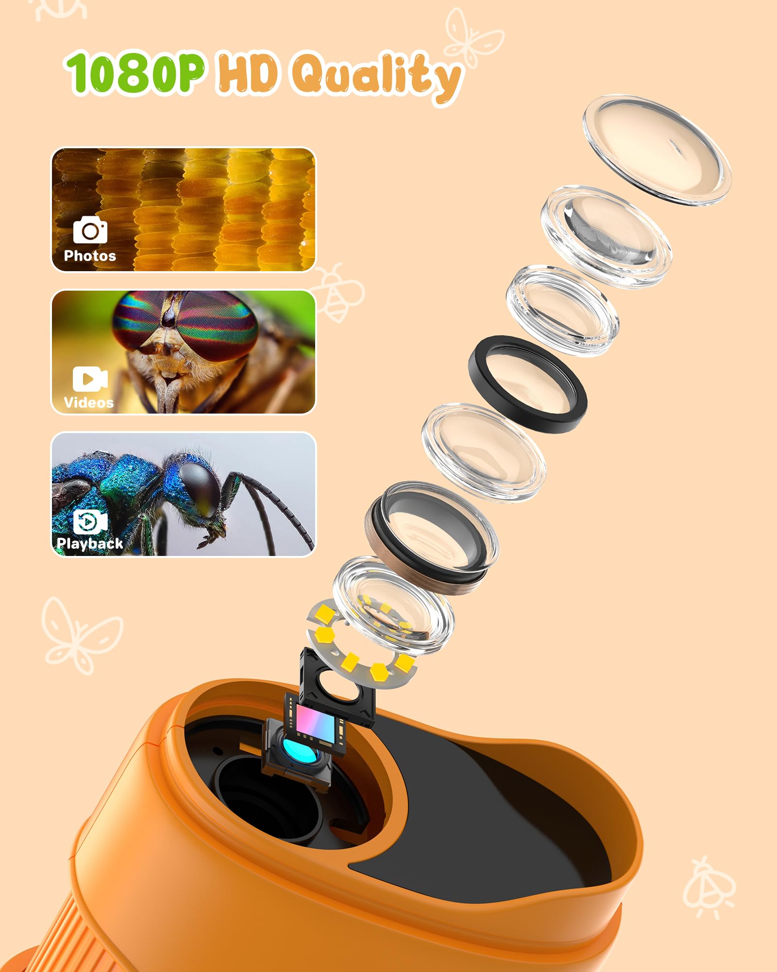 1000X Portatil Digital Microscopio Niños: Magnifying Glass para 2.0" IPS Pantalla - Regalo Original 3-8 8-12 Años Niña Infantil - Lupas Gran Aumento con Luz - Ciencia Experimentos Juguetes
