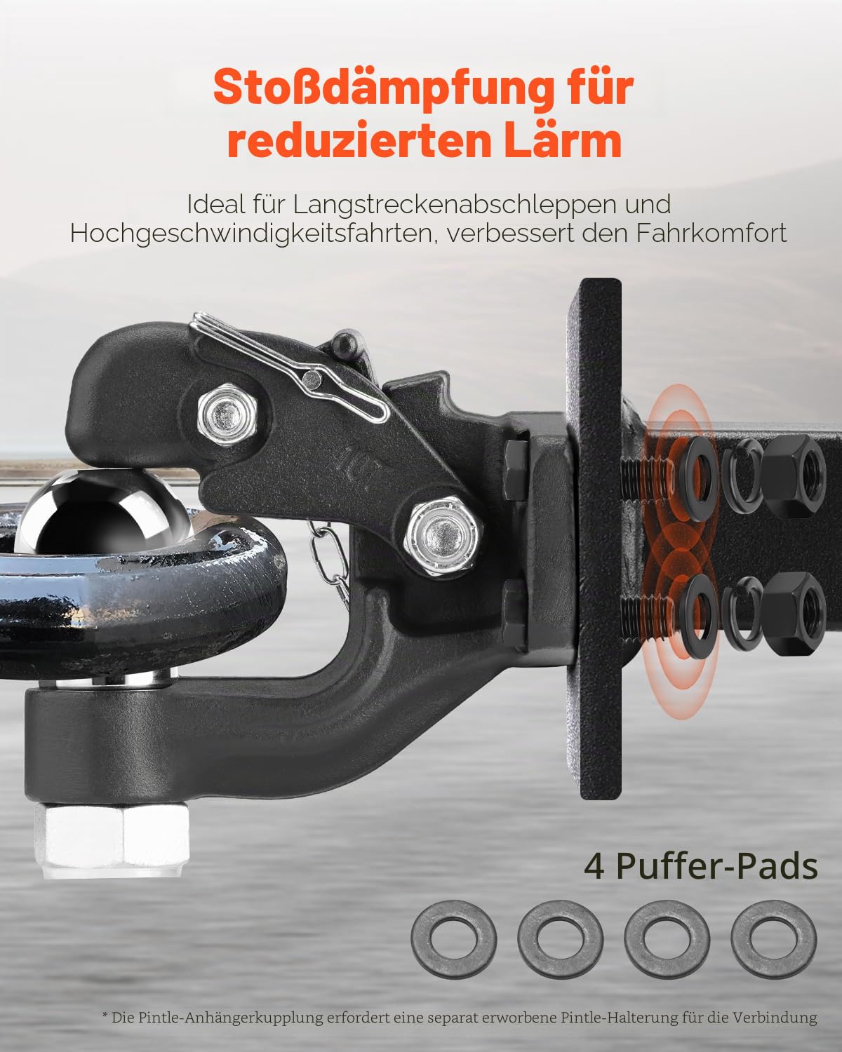 VEVOR Anhängerkupplung, 9070 kg, Anhängerkupplungs-Empfängerhaken-Kombination 2-5/16-Zoll-Kugelkopf, passend für 6,35-7,62cm große Lünettenringe mit Montagesatz, Schwarze Pulverbeschichtung