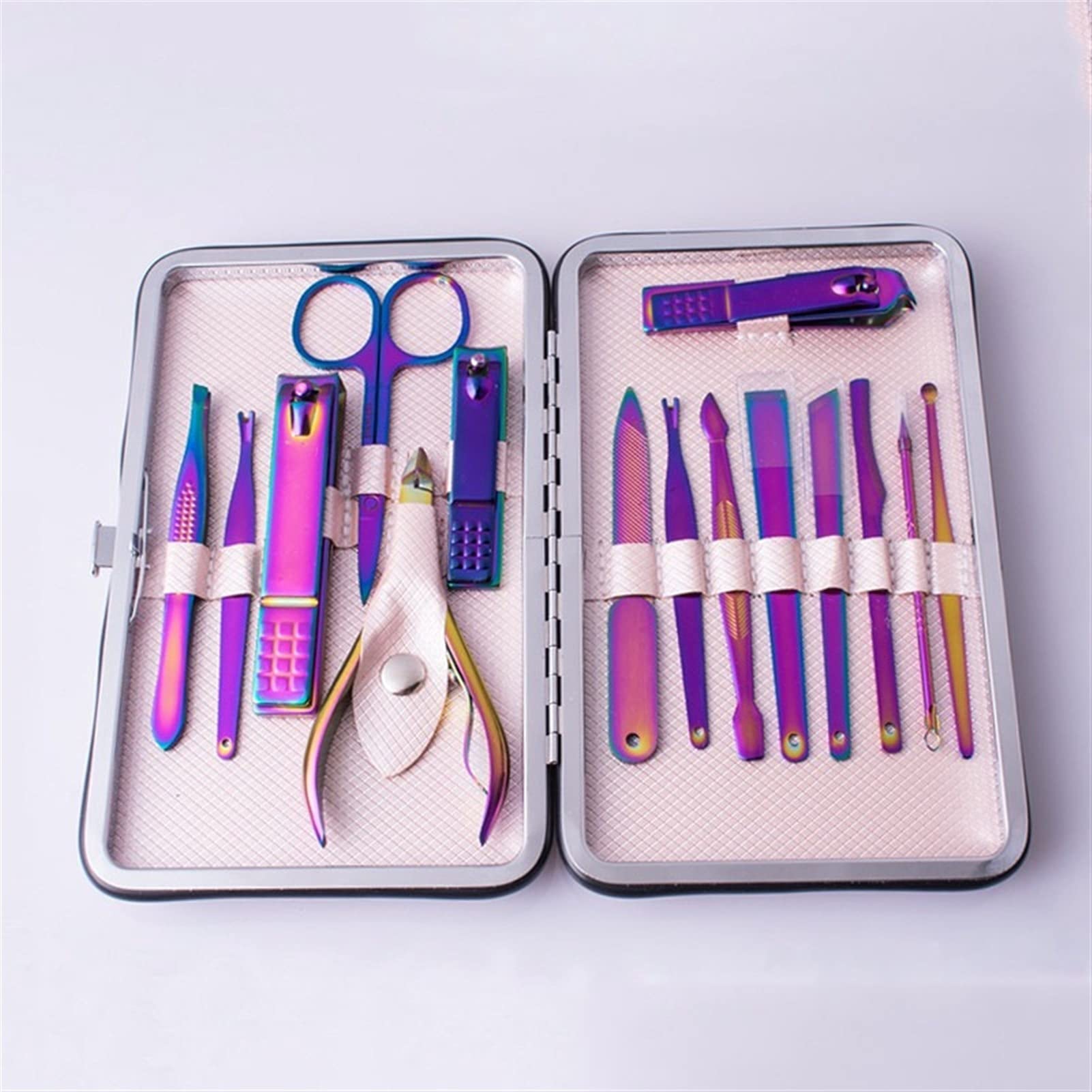 Nagelknipser-Set 15 in 1 professionelle Pediküre Kit Edelstahl Maniküre Werkzeug Set Nagelschneider Nipper Schere Nagelhaut Schieber Nail Art Werkzeuge Nagelknipser-Kit(A)