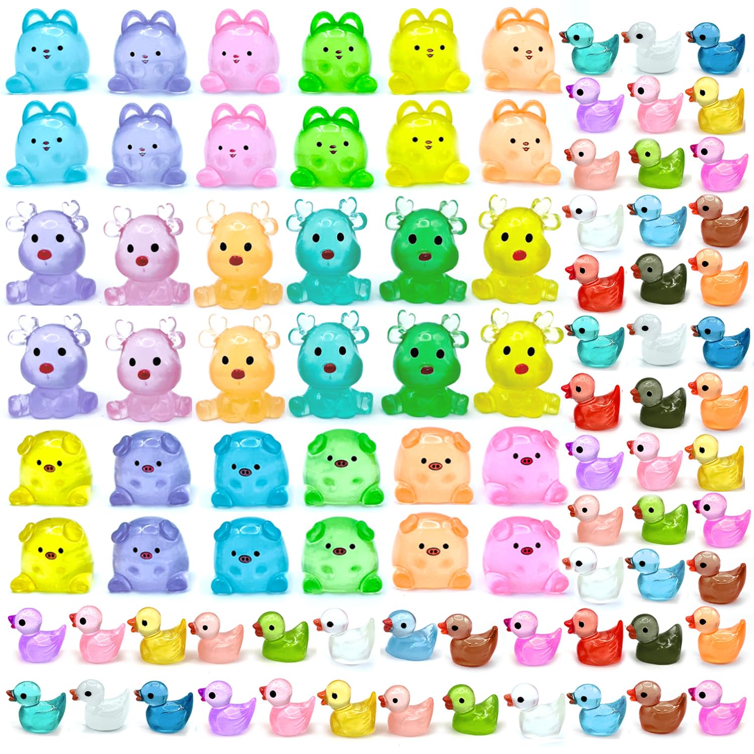 Kisajar 60 Pcs Glow In The Dark Mini Resin Animals - Fairy Garden Figurines
