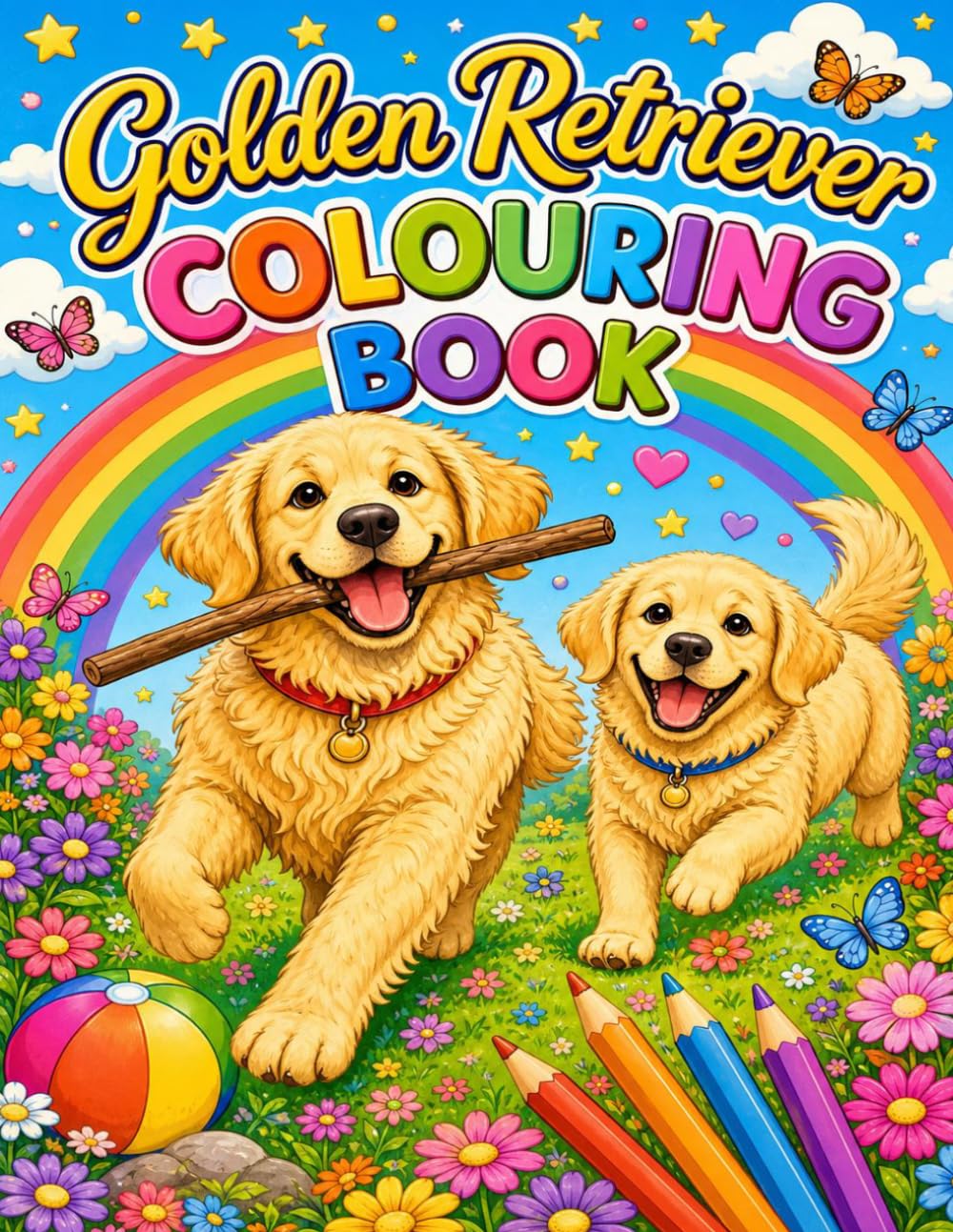 Golden Retriever Colouring Book: Adorable Puppies, Happy Dogs & Relaxing Colouring Pages – A Fun Gift for Kids and Adults