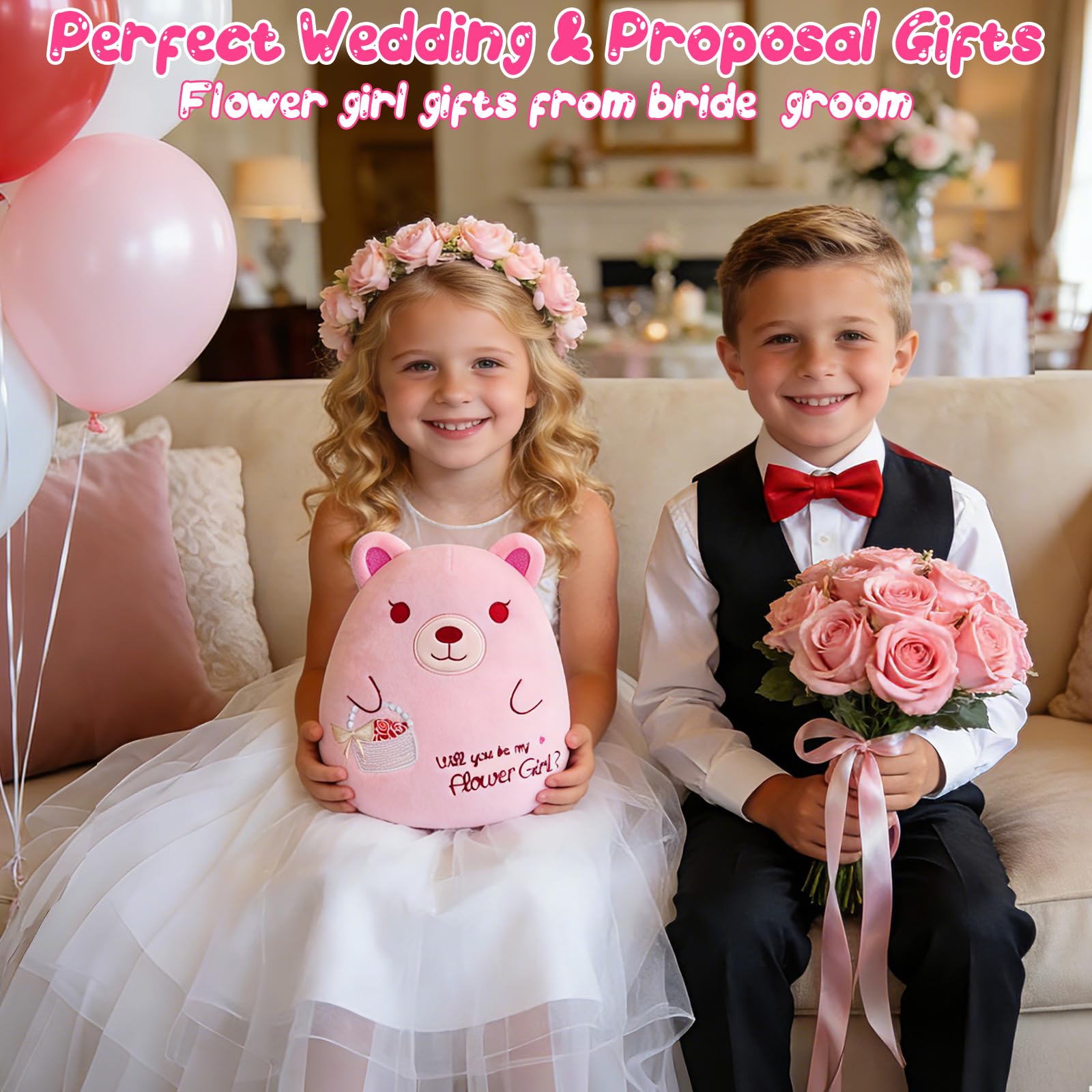 Peluche a forma di orsacchiotto, 19,8 cm, rosa, con cesto di fiori, carino e morbido cuscino in peluche da abbracciare, giocattolo per compleanno, San Valentino, regalo per bambini, fidanzata