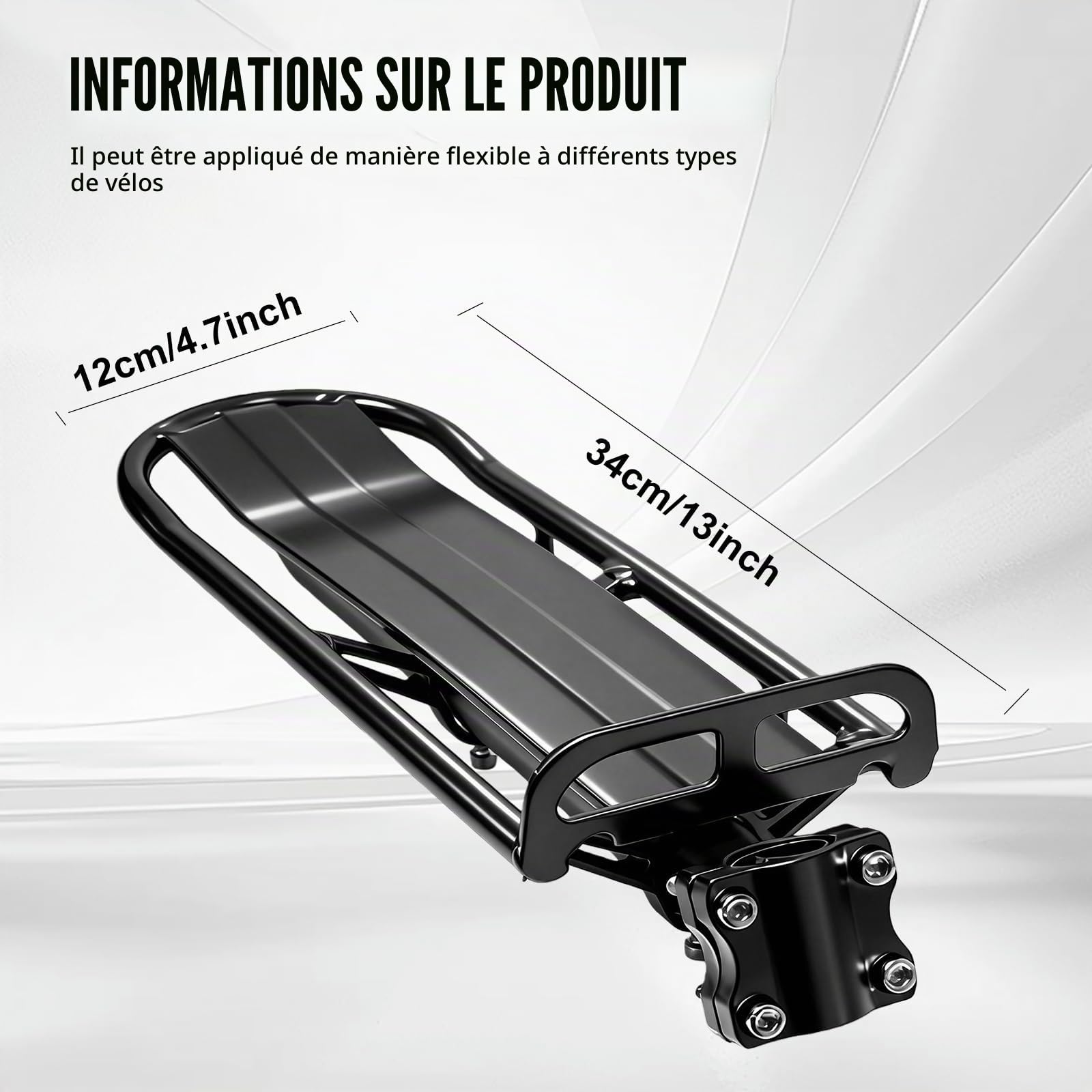 Porte-Bagages Rétractable, 34 X 12 cm Porte Bagage Vélo Arrière, Porte-Bagages Universel, Porte-Vélos Arrière VTT Porte-Bagage arrière pour Vélo pour VTT, Vélos de Route, Vélos électrique