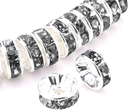 Miniatura 9 de RUBYCA - 100 unidades de espaciadores redondos y ondulados de cristal checo de alta calidad en tono plateado, Cristal, 12mm
