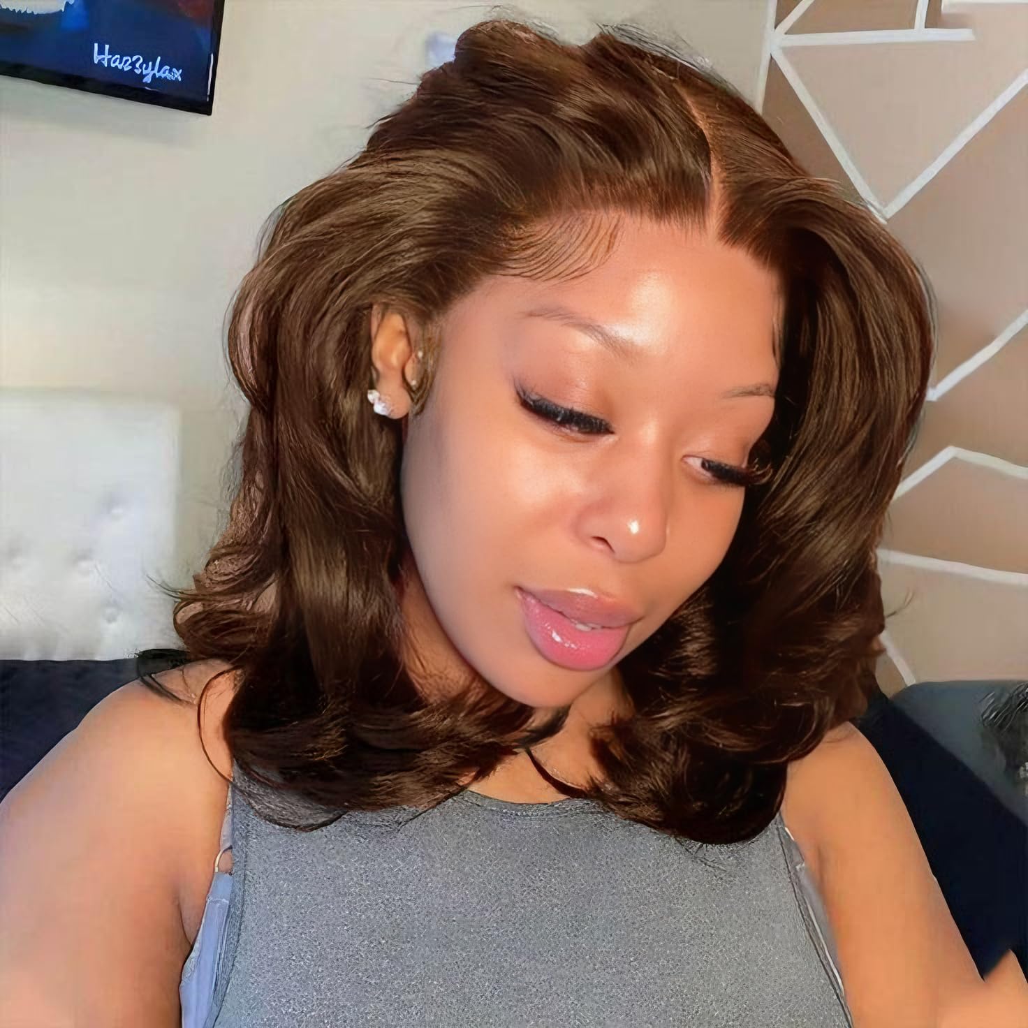 Amazon.com : RECOOL Loose Body Bob Wig Dark Brown Short Body 