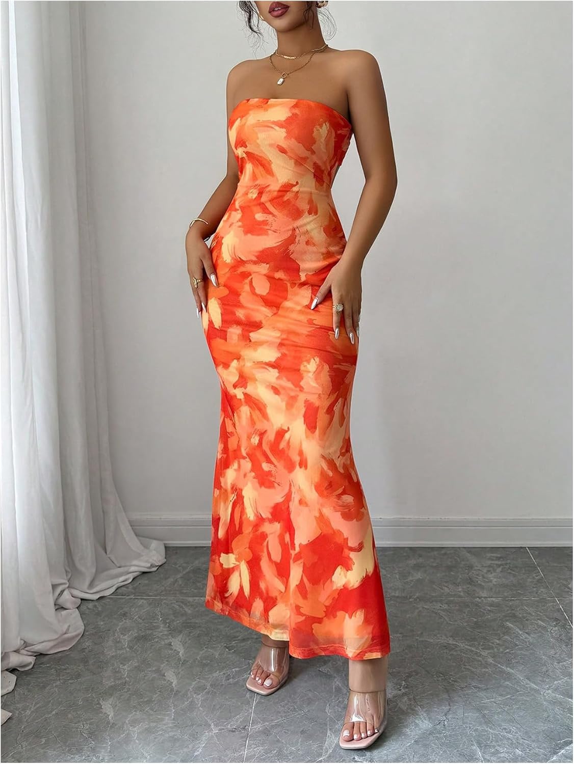 Floerns Women's Strapless Tube Boho Maxi Dress Floral Fishtail Summer Vacation Long Dresses - Image 5