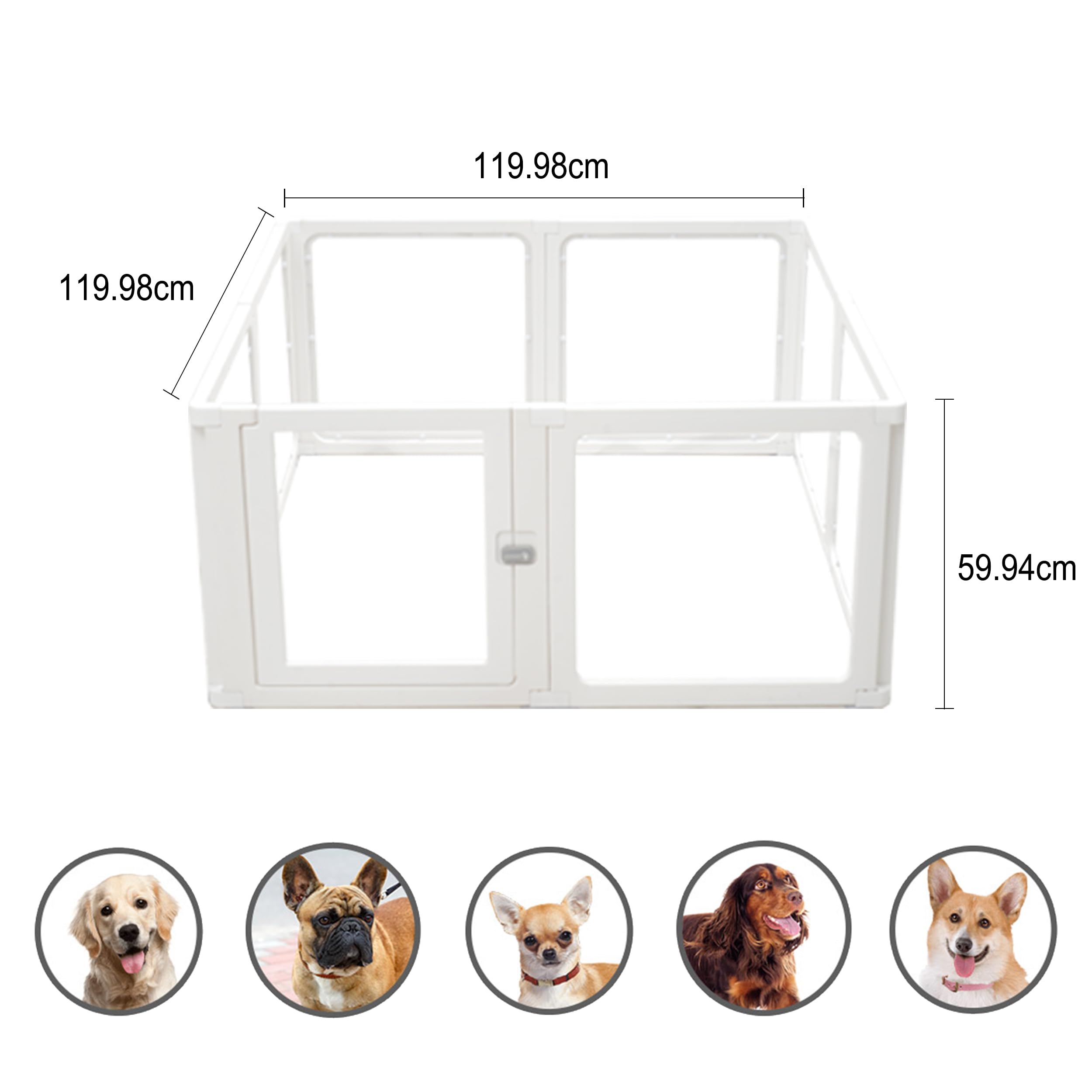 8 Welpenlaufstall Faltbar mit abschließbarer Tür, 120X120X60cm hoch, Welpenauslauf Indoor Transparent, Laufstall Hund für Katzen, Hunde, Kaninchen und kleintiere, rutschfest, weiß