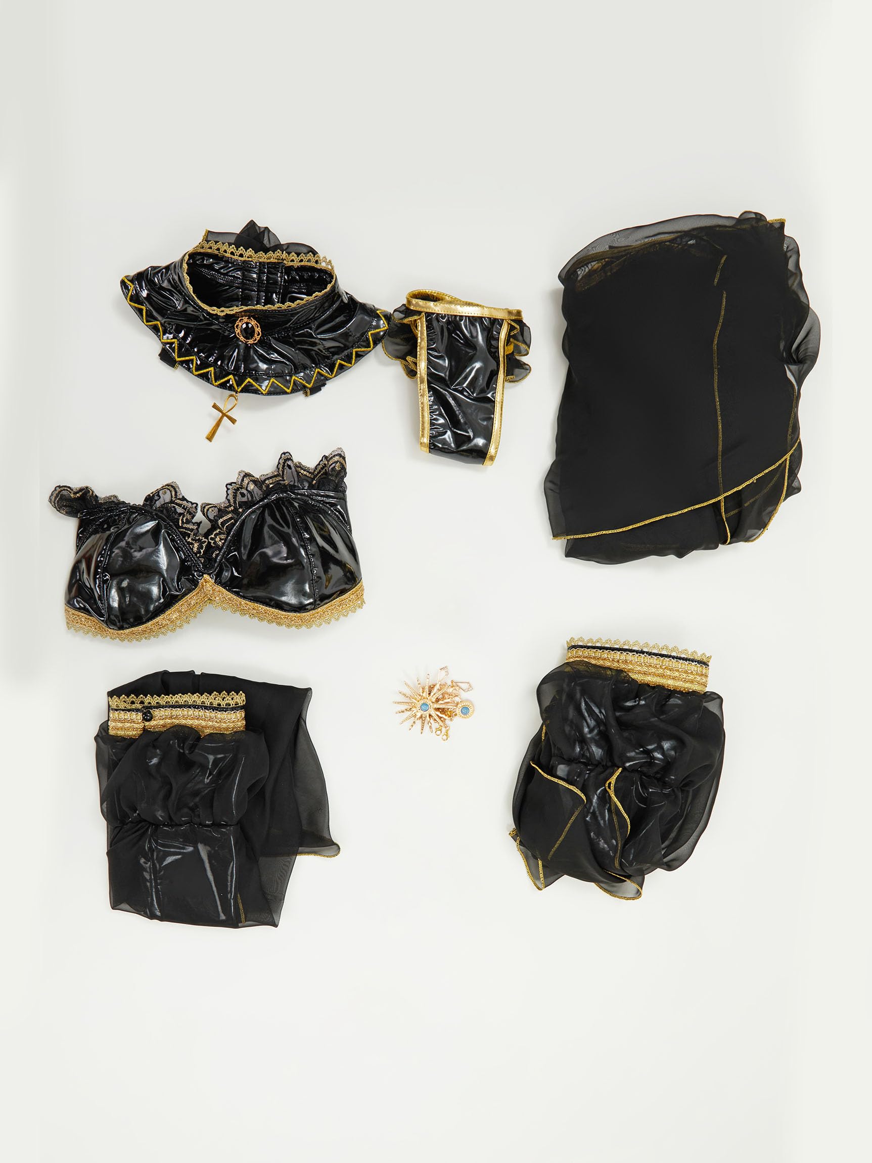 Mobbunny Women Anime Cosplay Sexy Costume Black Top Thong and Chiffon Skirt Egyptian Costume with Sleeves and Chain Halloween: X-Large Black