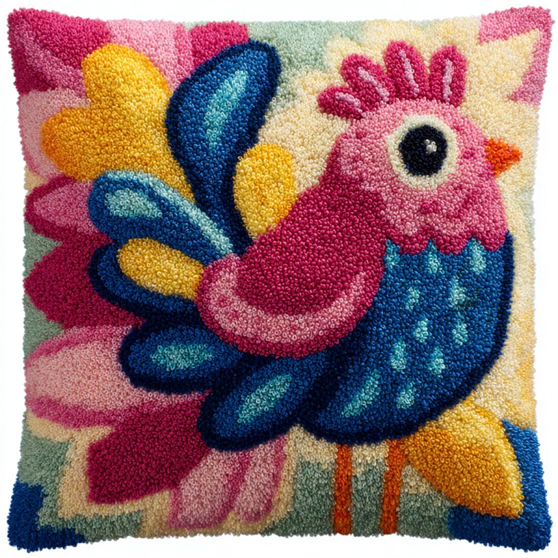 Kitquiver Animal Latch Hook Cushion Craft Kits Fantasy Bird DIY Latch Hook Kits Pillowcase Embroidery,Knitting,Gift for Adults/Beginners 17x17In