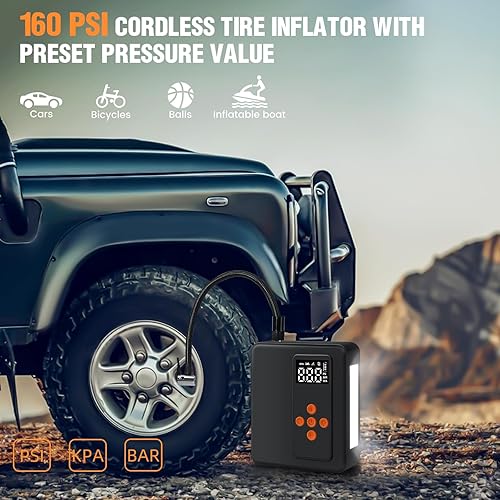 Miniatura 3 de Kalyoosen Arrancador de salto con compresor de aire, batería de coche de 8000A 160PSI 32000mAh 12V, inflador de neumáticos (todo gasolina16L