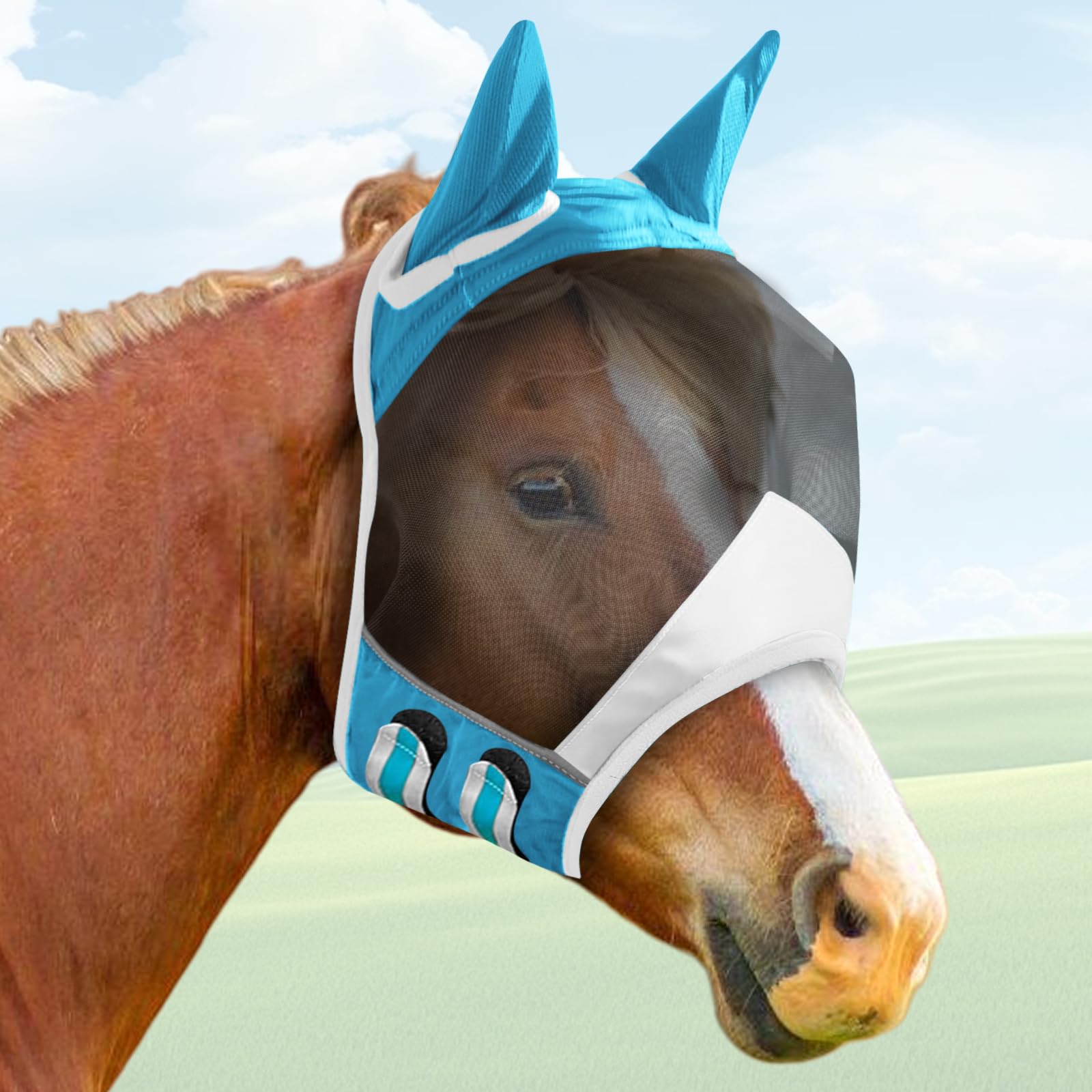 Máscara de mosca para caballo, protección UV con protección para las orejas, máscara de caballo con orejas, protección protectora, malla transpirable