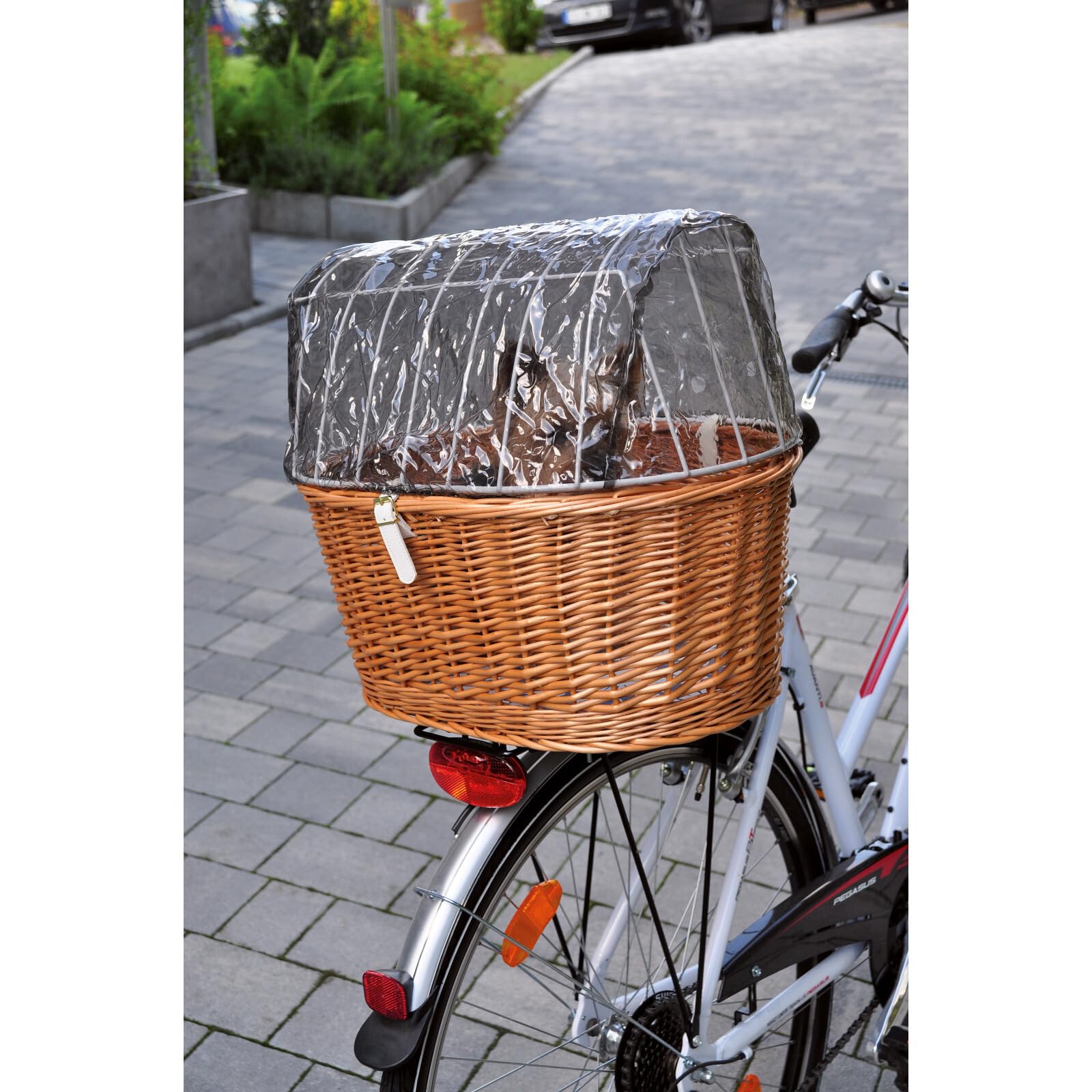 Aumüller Fahrrad-Transportkorb für Hunde, L: 72 cm + Schutzhaube - Gepäckträgermontage
