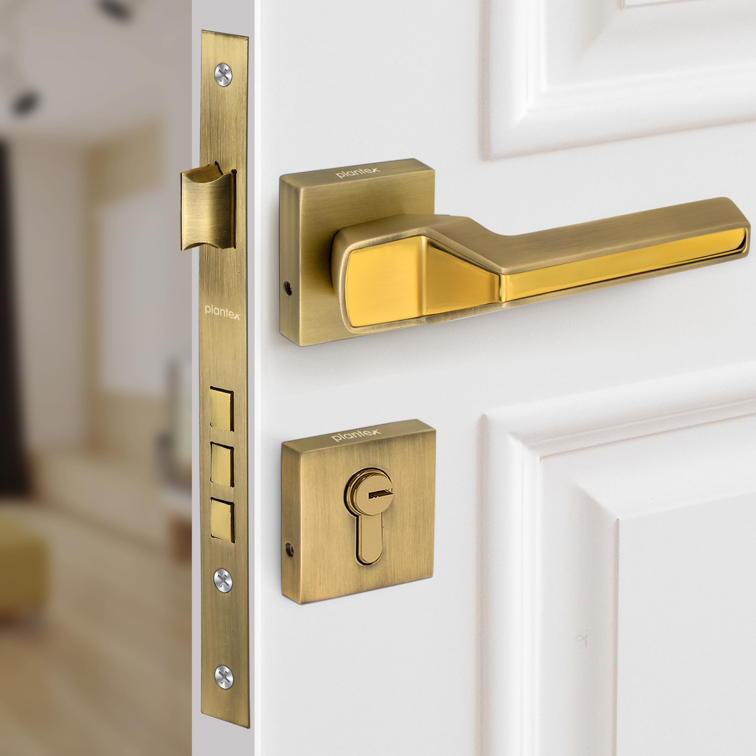 Plantex Mortise Lock - Rose Gold & Black Handle Set -8
