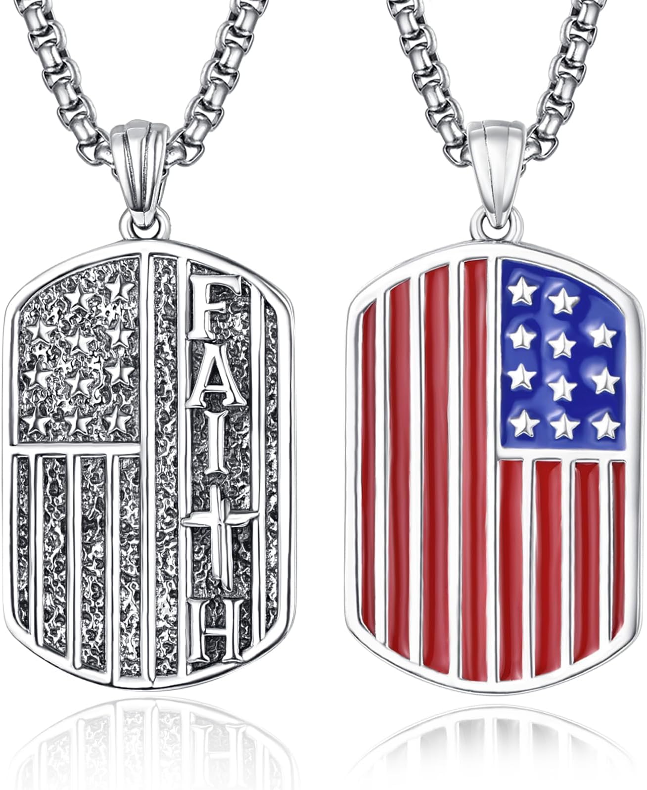 ADMETUS925 Sterling Silver American Flag Necklace | Dog Tag Jewelry Memorial Gifts for Men Soldier Patriot with 2.5mm 22"+2" Rolo Chain