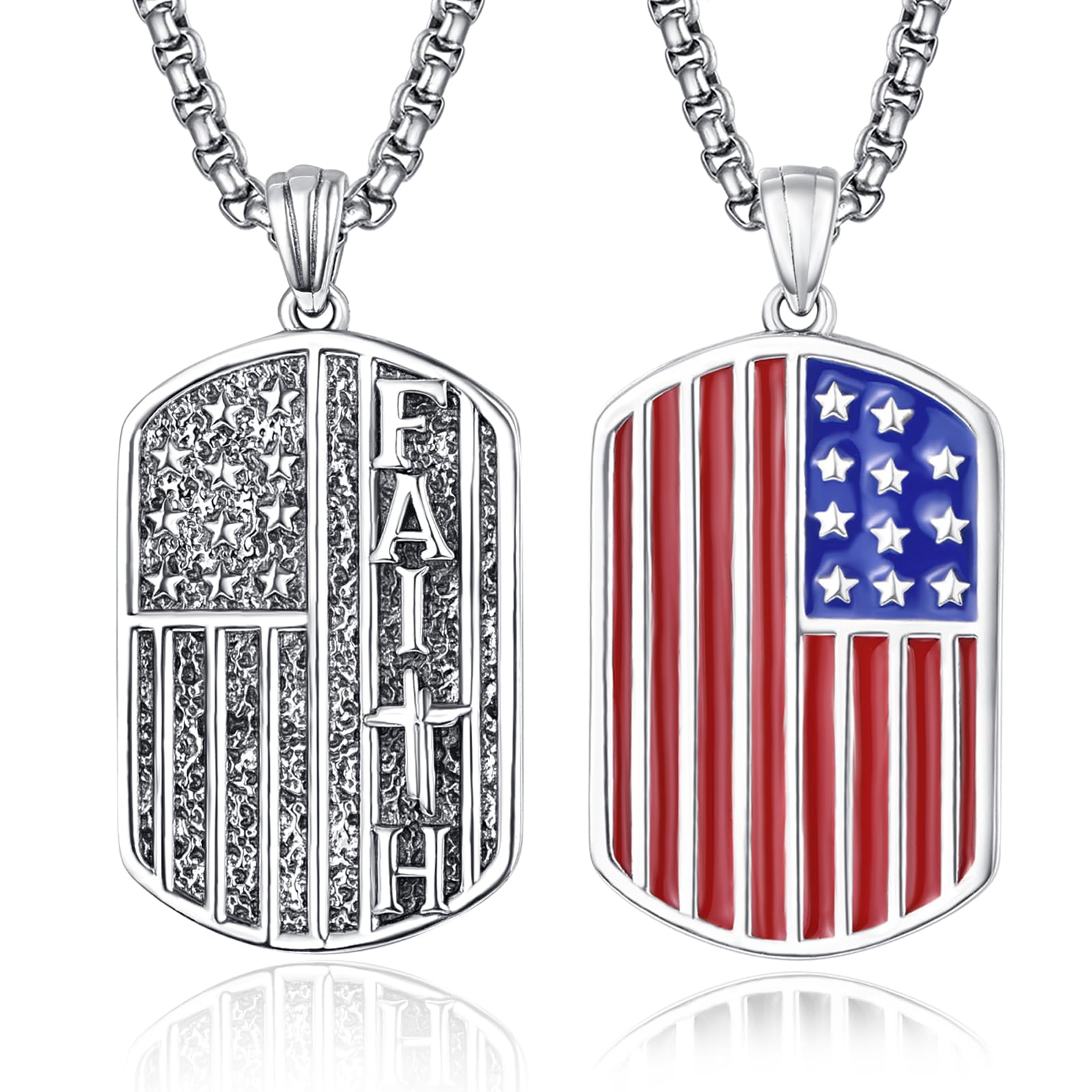 ADMETUS925 Sterling Silver American Flag Necklace | Dog Tag Jewelry Memorial Gifts for Men Soldier Patriot with 2.5mm 22"+2" Rolo Chain