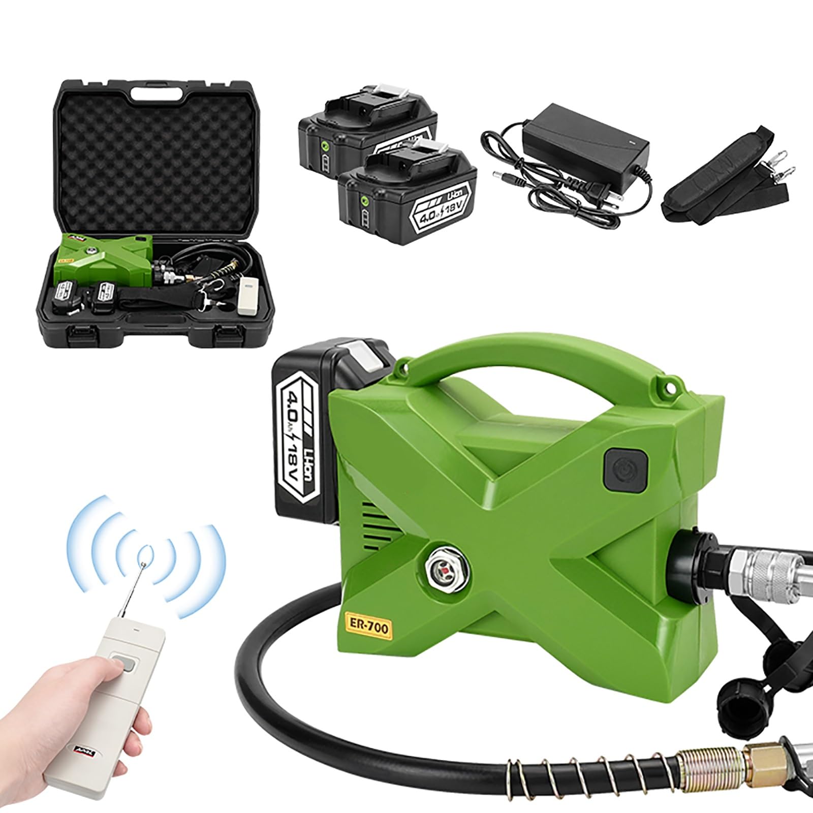 Hydraulikpumpe ER-700, 70 MPa 10152 psi, tragbare elektrische Doppeltwirkende Pumpe mit Fernbedienung, 18 V 4 A Batterien, for Arbeiten im Freien in großen Höhen